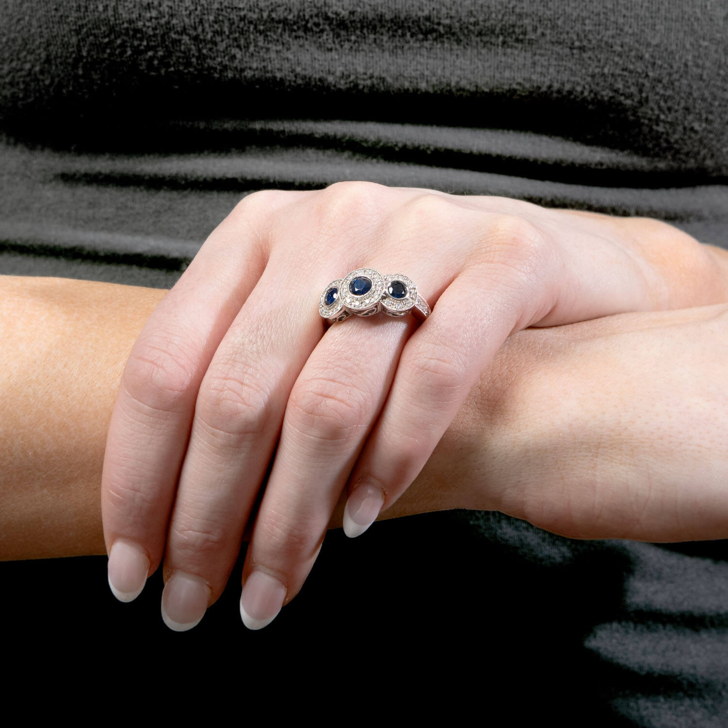 Estate 14K Sapphire & Diamond 3 Stone Ring