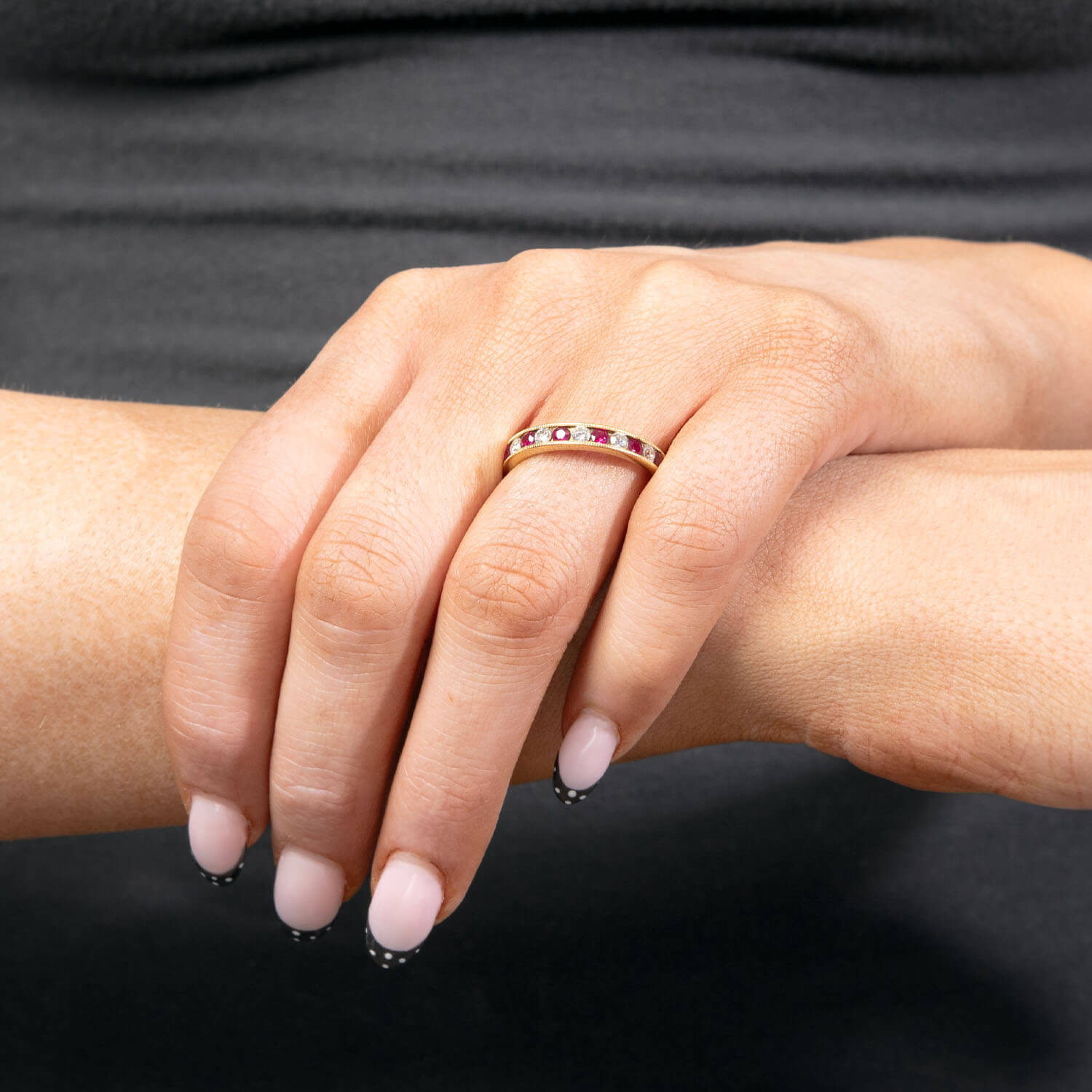 Estate 18k Ruby and Diamond Half Band