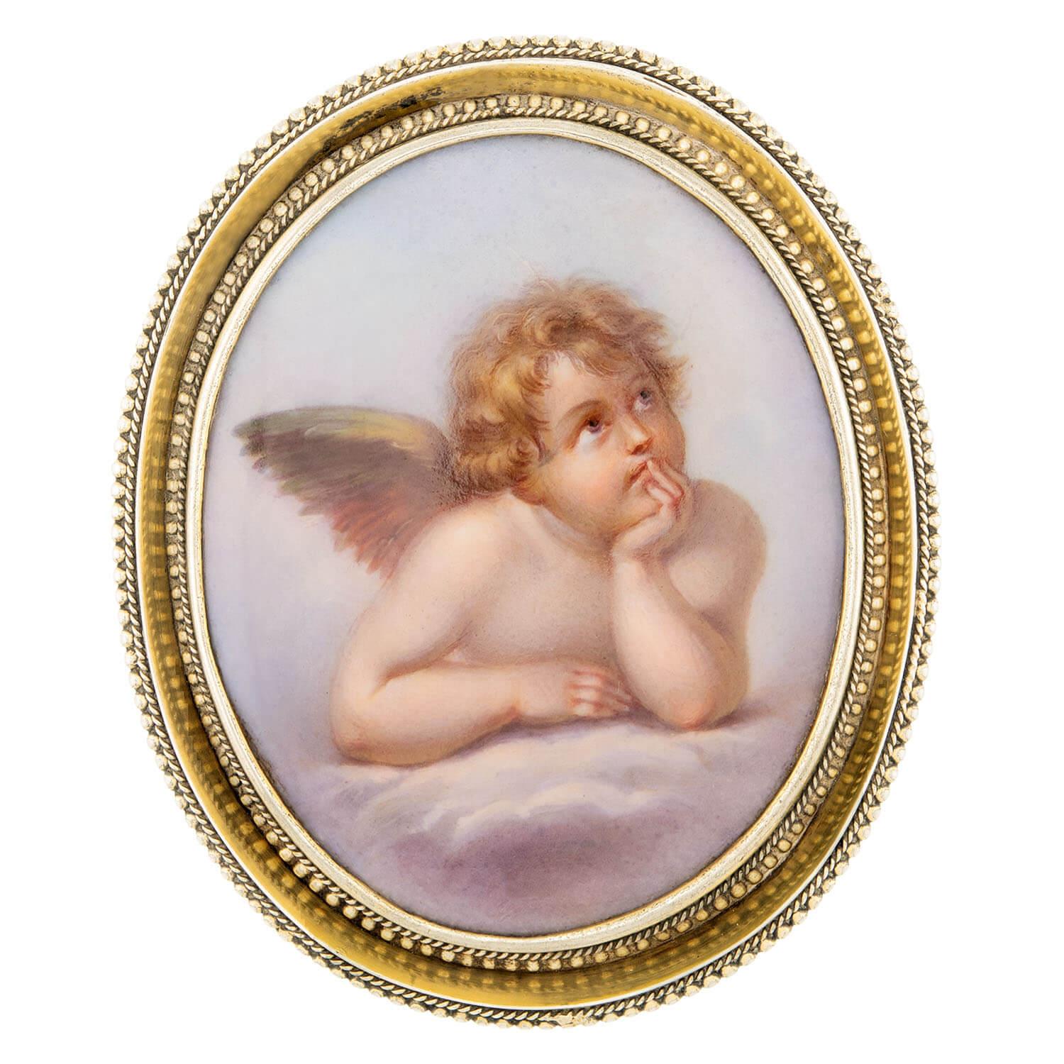Victorian 10k Porcelain Cherub Pin/Pendant