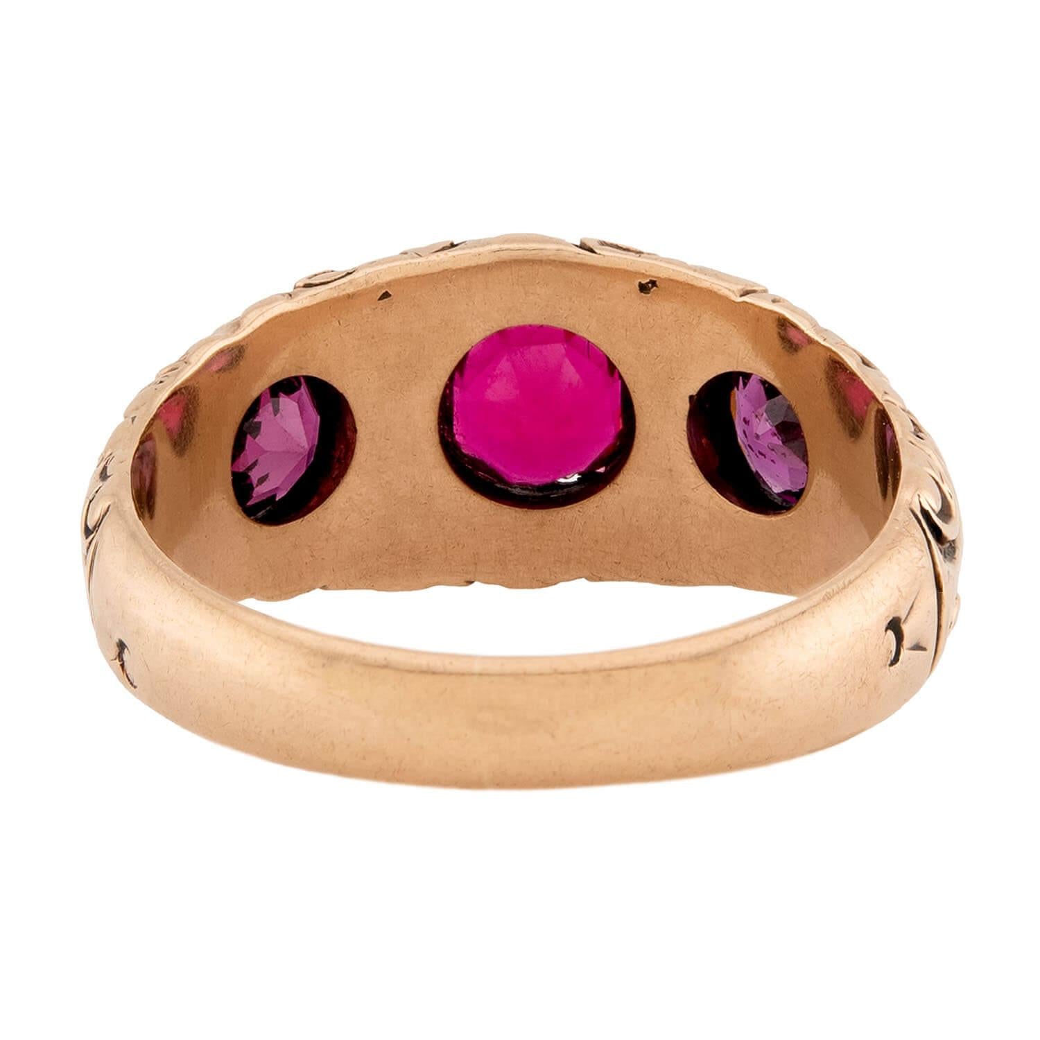 Victorian 14k Garnet Three Stone Ring