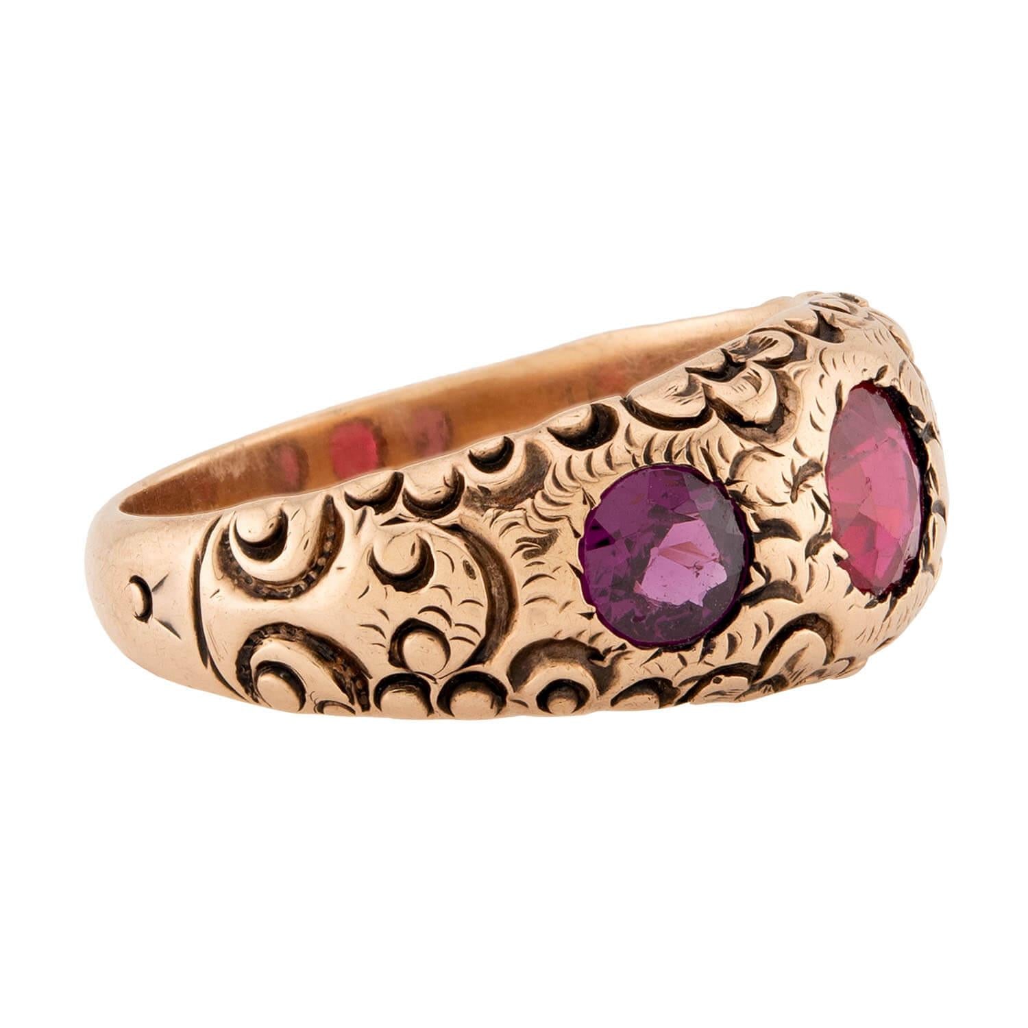 Victorian 14k Garnet Three Stone Ring