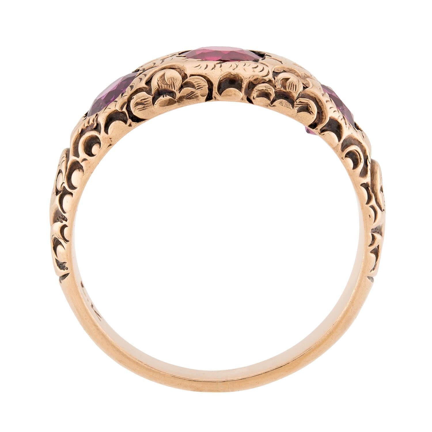 Victorian 14k Garnet Three Stone Ring