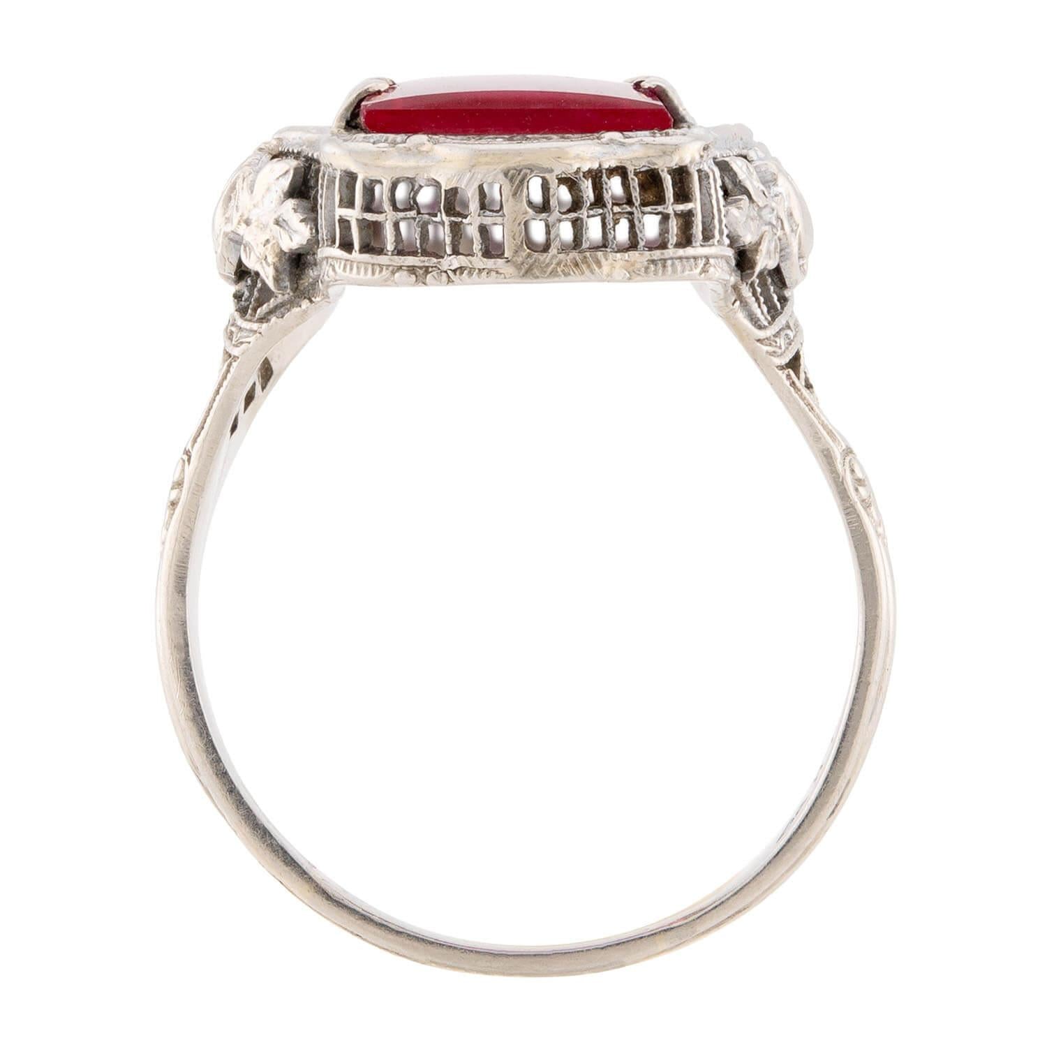 Art Deco 14k Pink Glass Ring