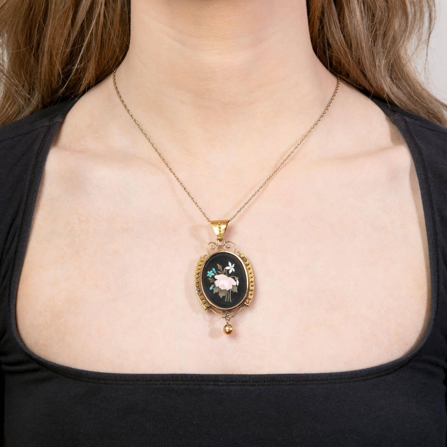 Victorian 14k Pietra Dura Pendant