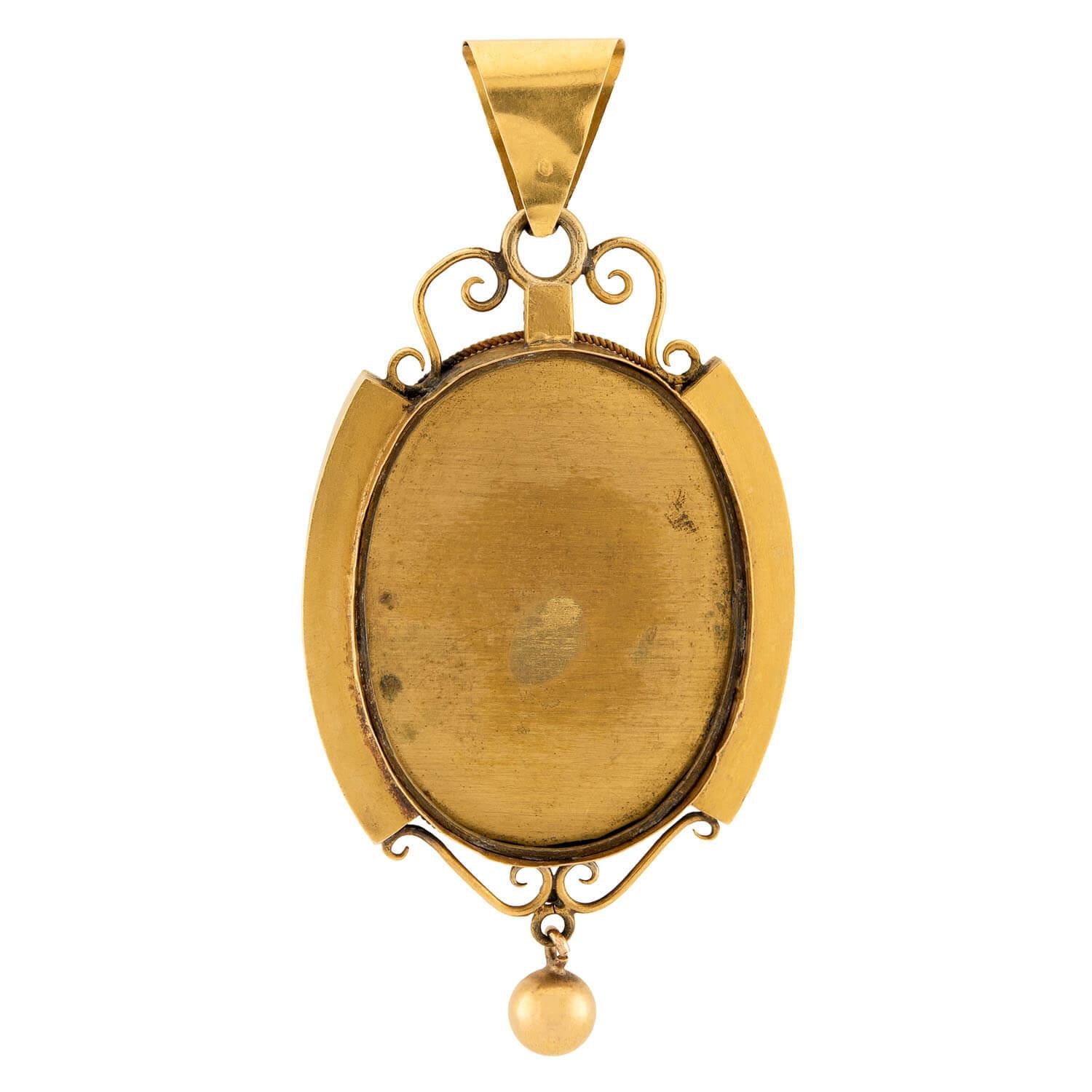 Victorian 14k Pietra Dura Pendant