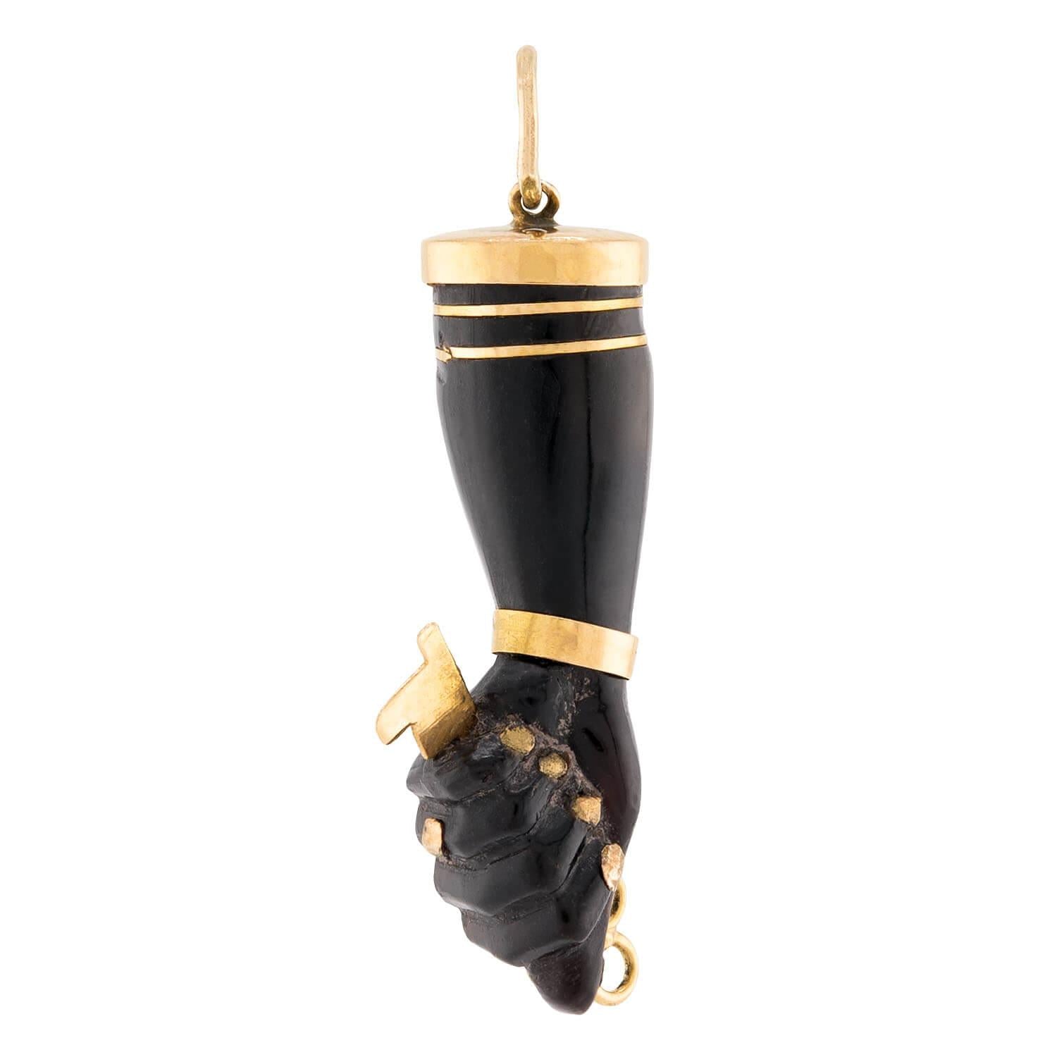 Victorian 18k Black Coral Figa Pendant