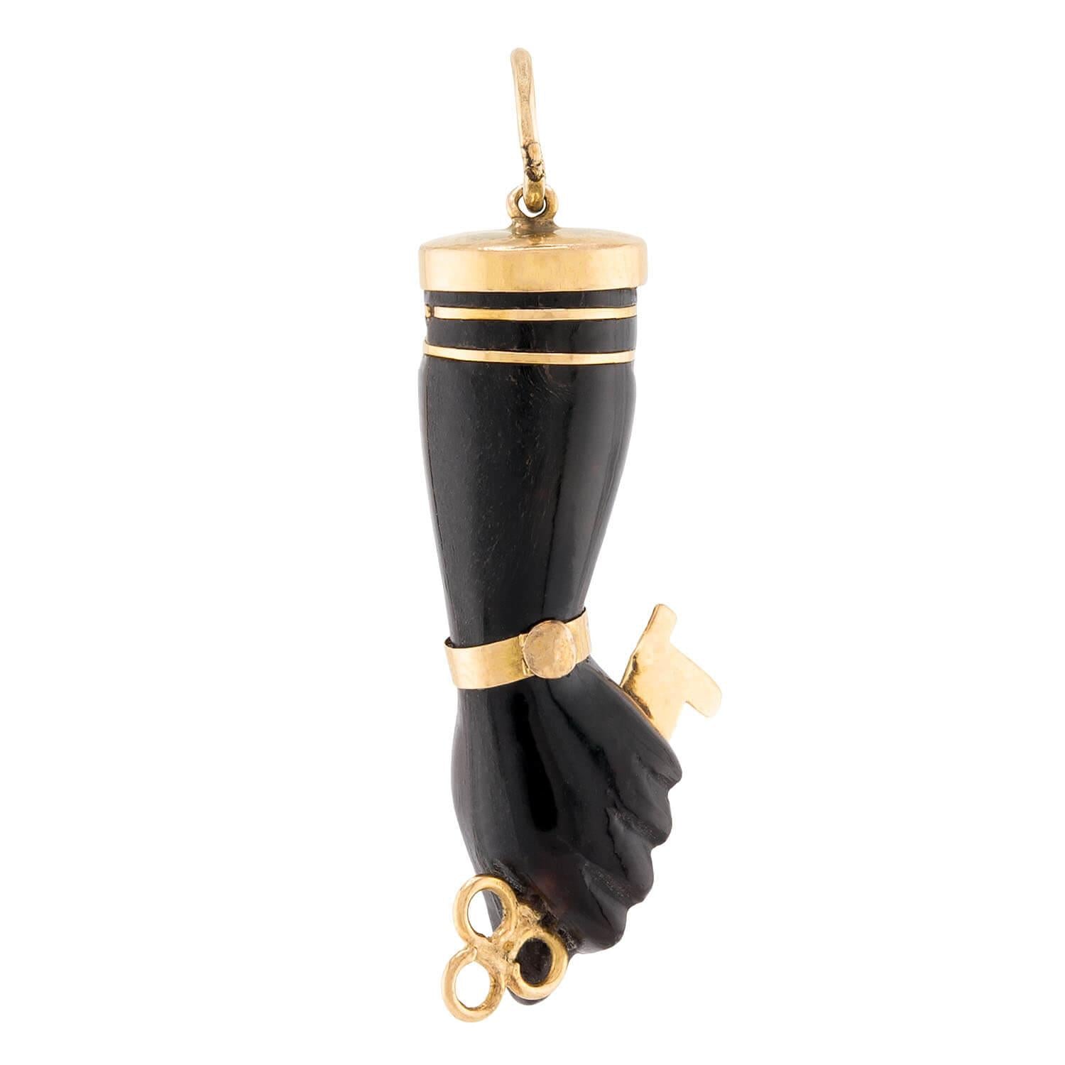 Victorian 18k Black Coral Figa Pendant