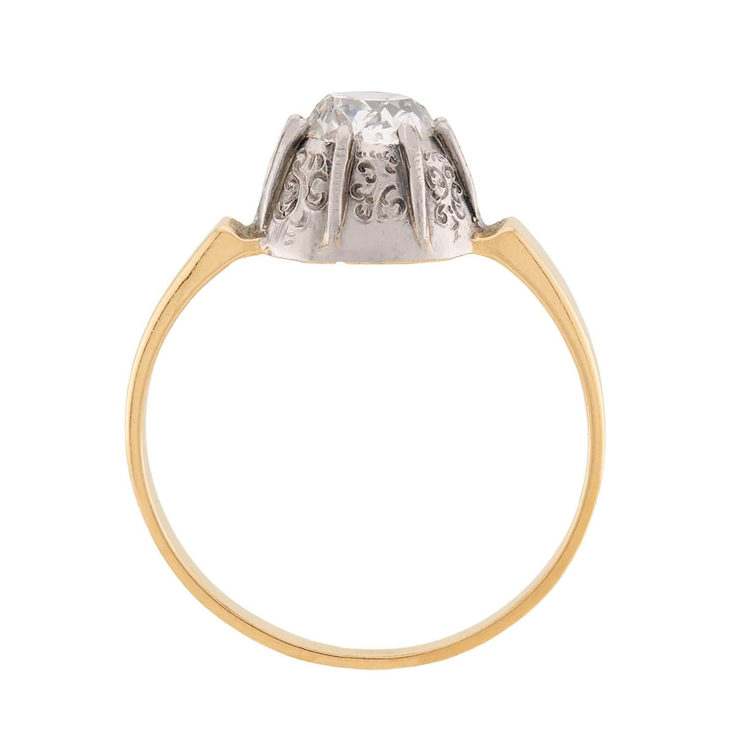 Victorian 18k/Sterling Silver Diamond Engagement Ring .85ct