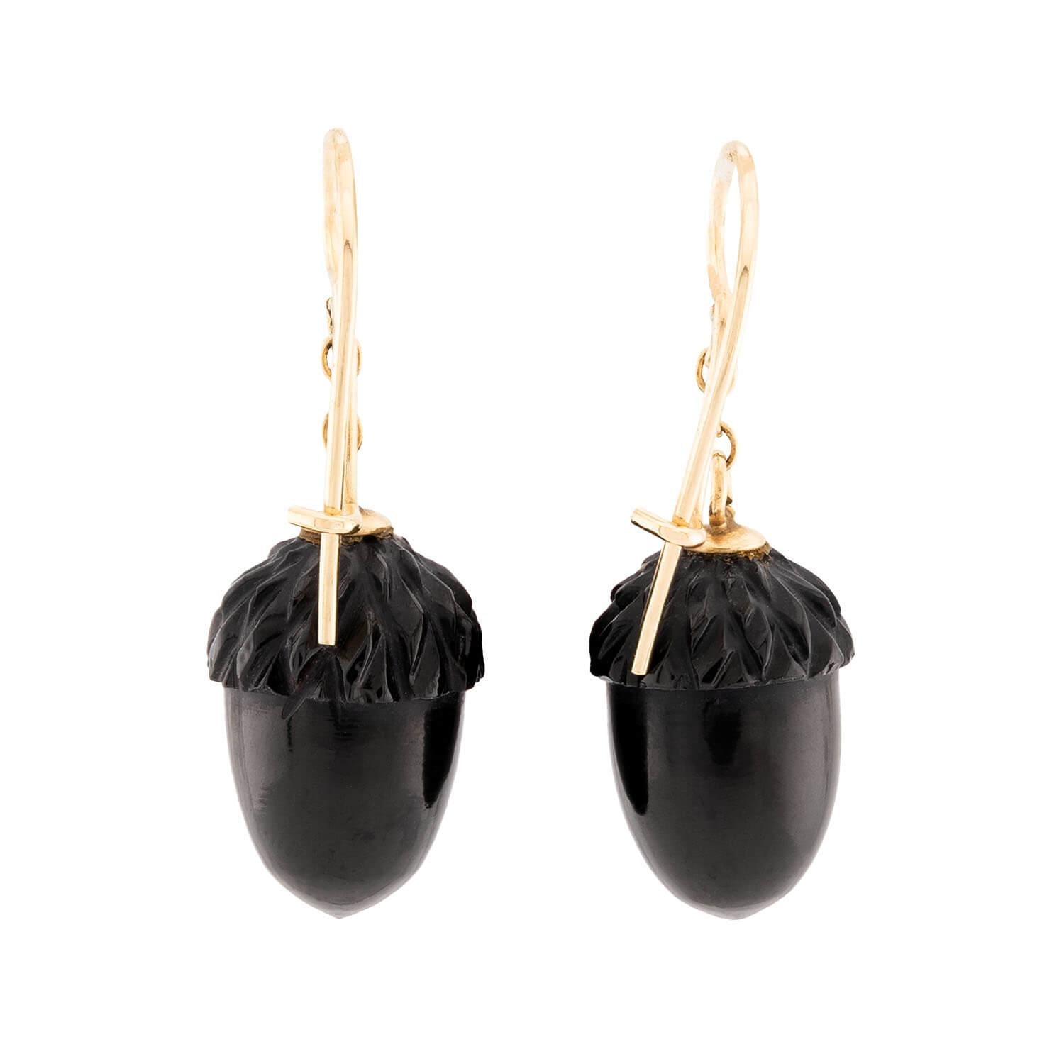 Victorian 14k Jet Acorn Earrings