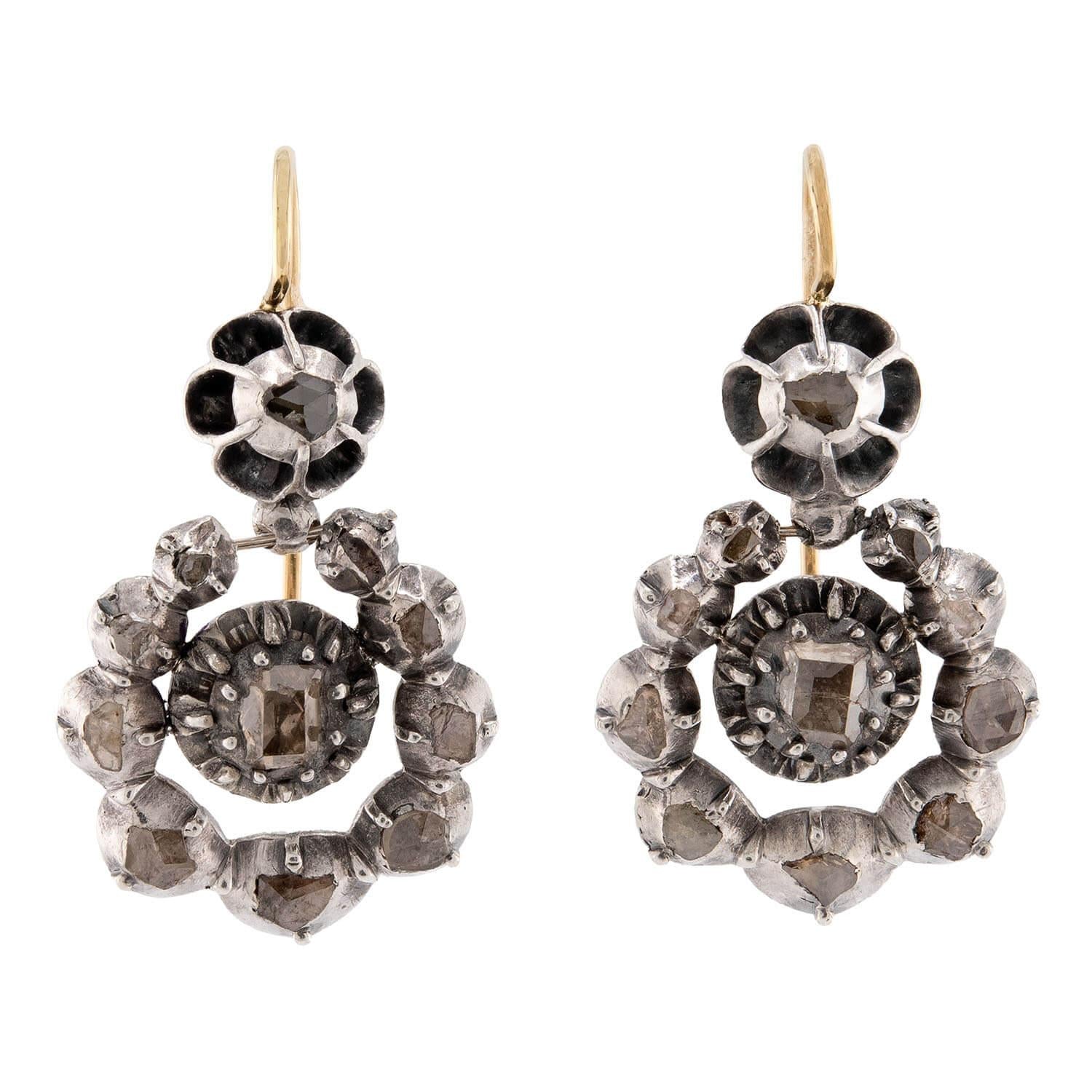 Georgian Sterling Silver Diamond Earrings
