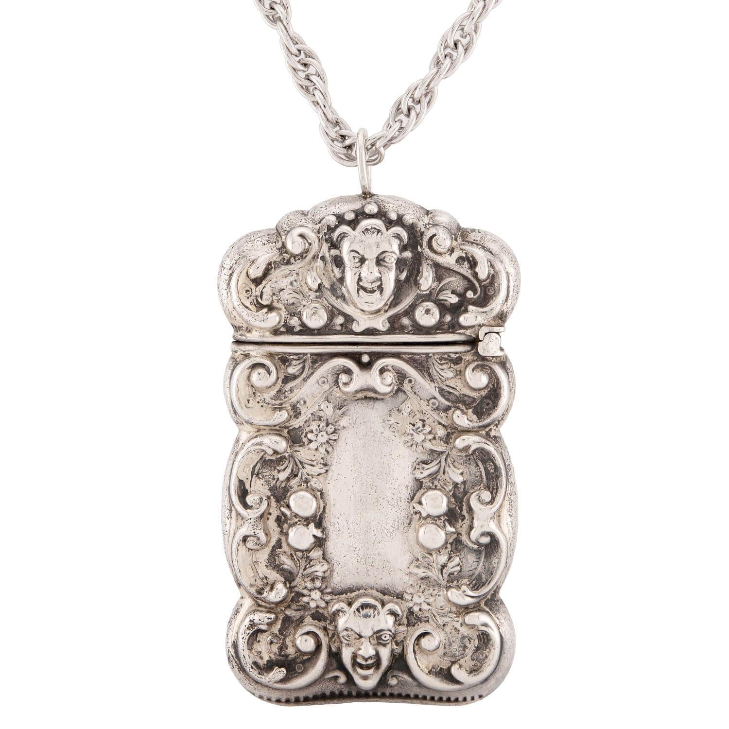 Victorian Sterling Silver Repoussé Match Safe Necklace