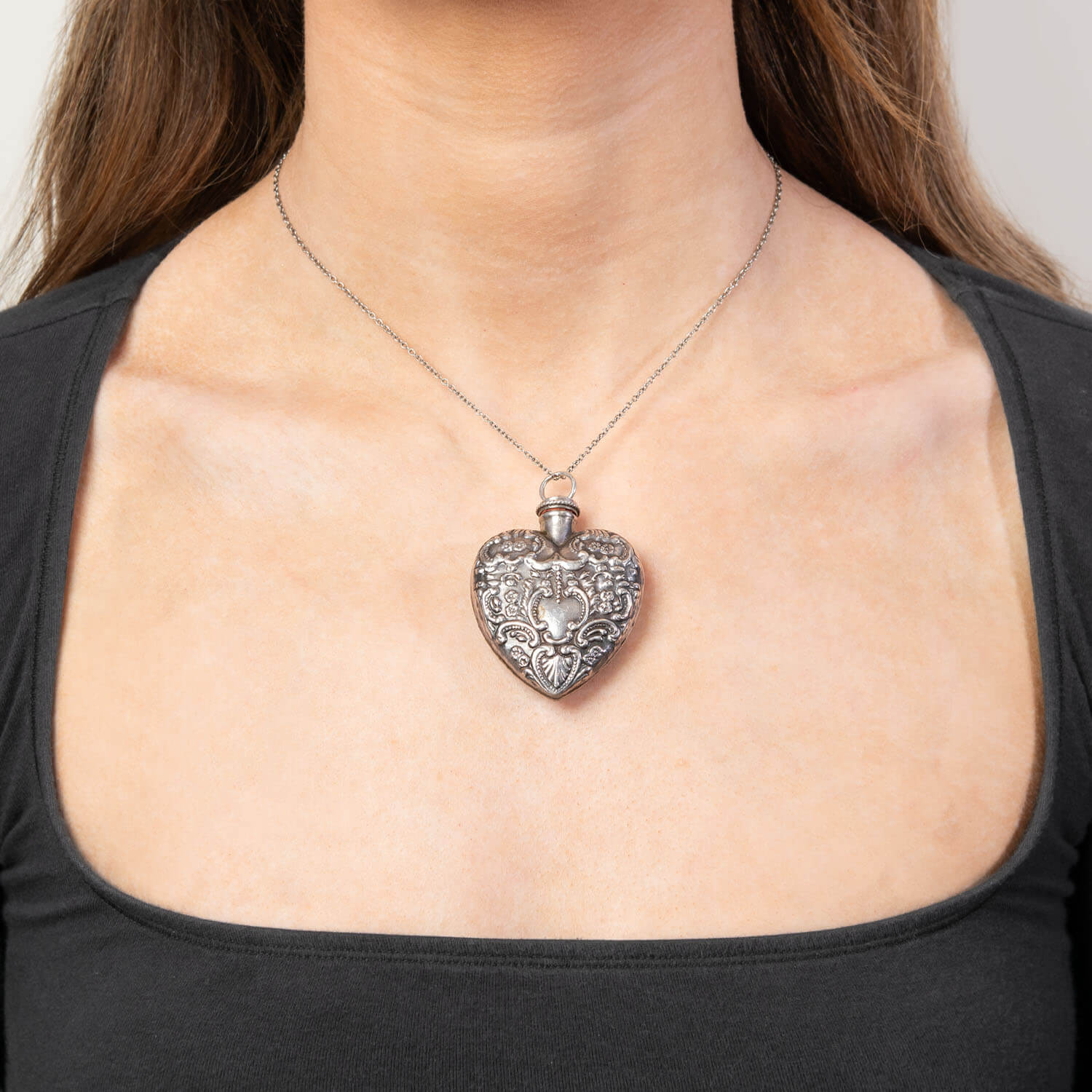 Victorian Sterling Silver Repoussé Perfume Bottle Pendant