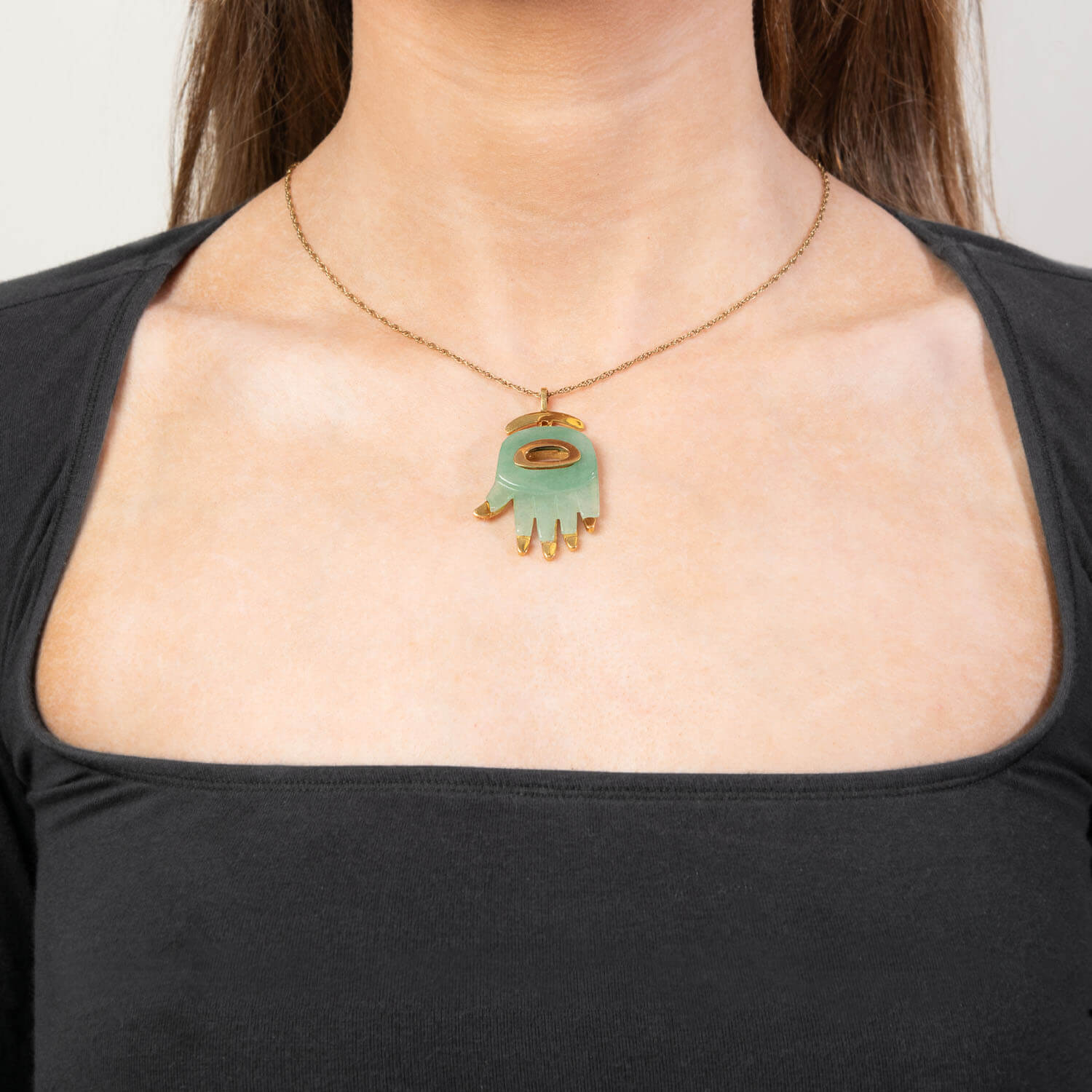 ALDO CIPULLO Vintage 18k Jade Hamsa Hand Pendant