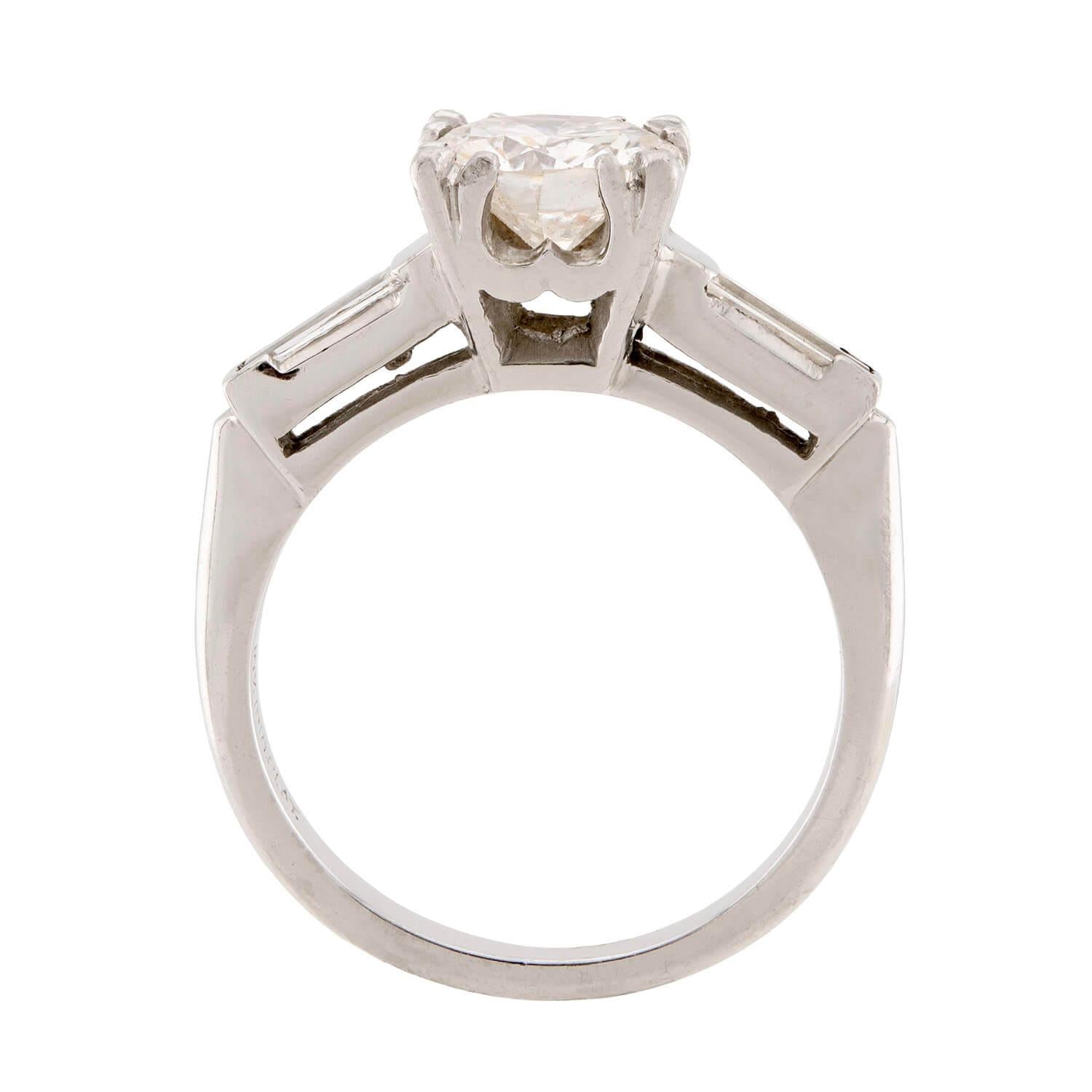 Retro Platinum Diamond Engagement Ring 1.35ct