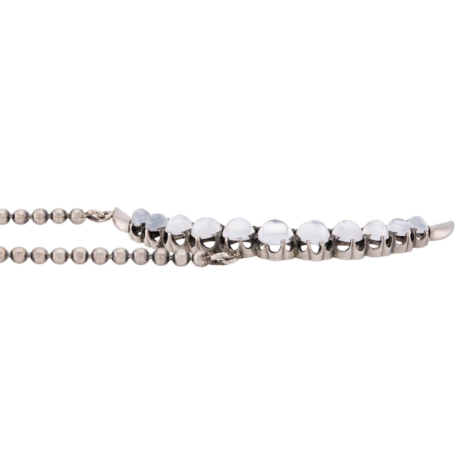 Victorian Sterling Silver Moonstone Crescent Pendant Necklace