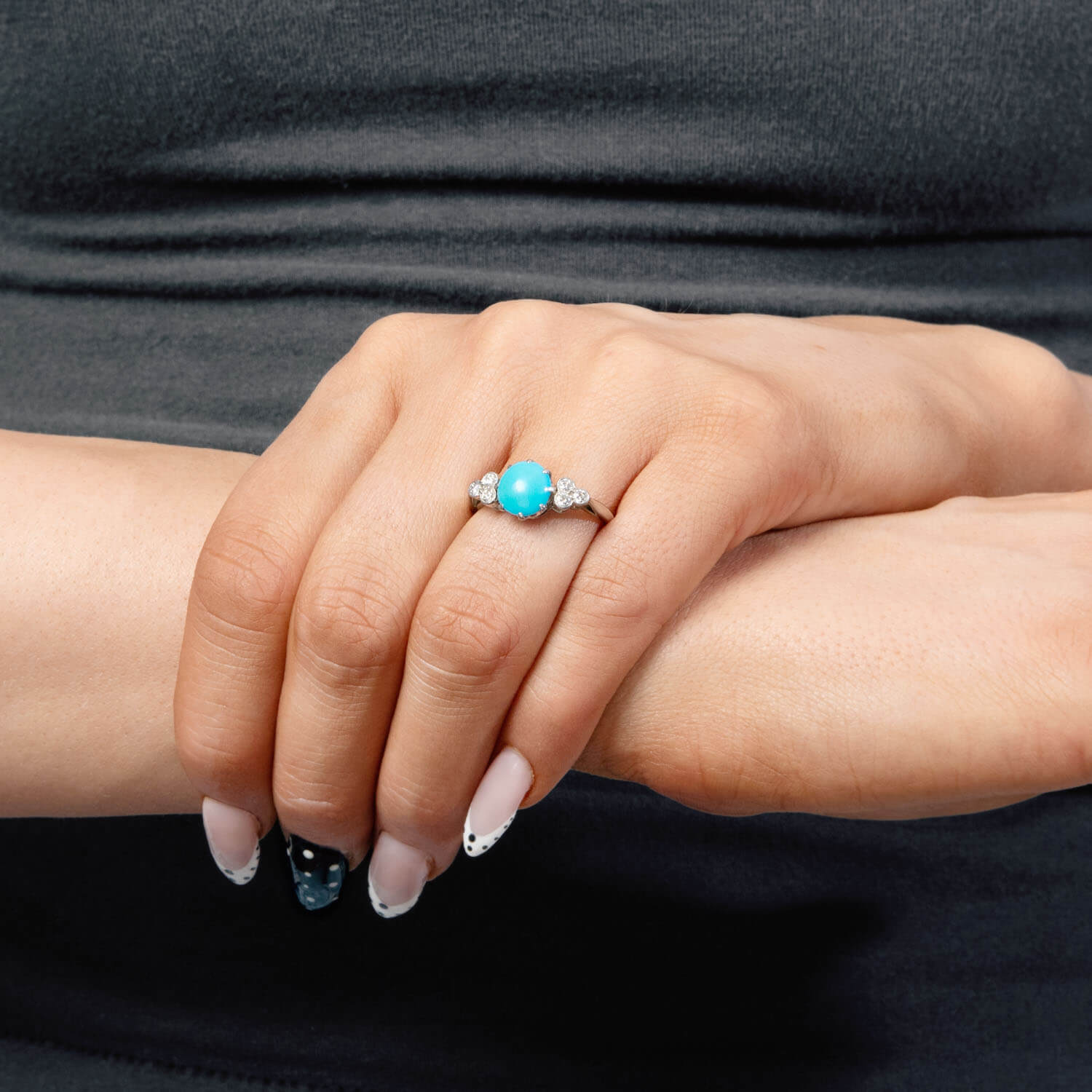 Estate 18k Turquoise & Diamond Ring