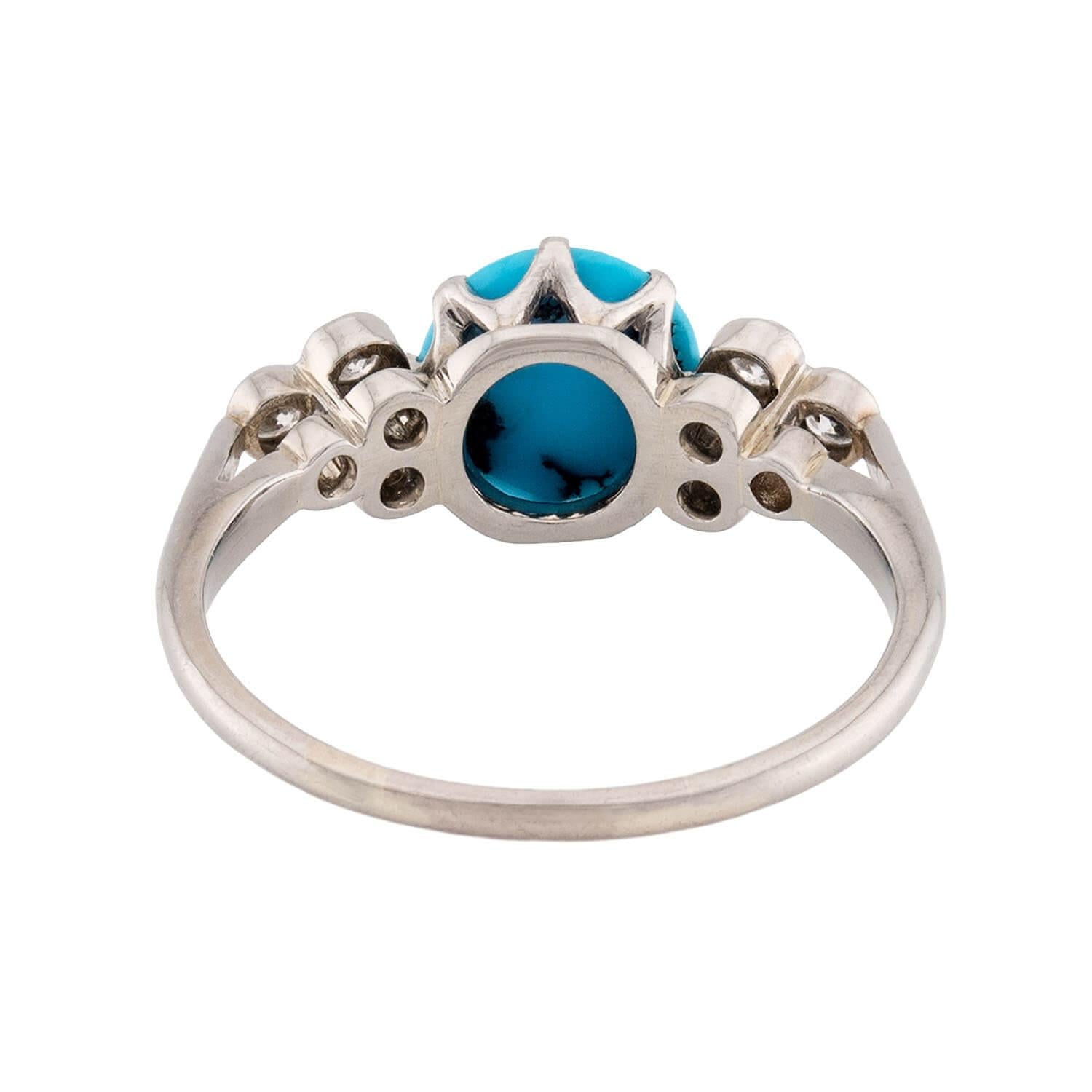 Estate 18k Turquoise & Diamond Ring