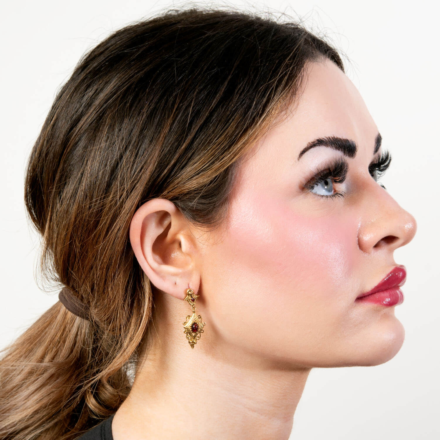 Retro 14k Victorian Revival Garnet Earrings