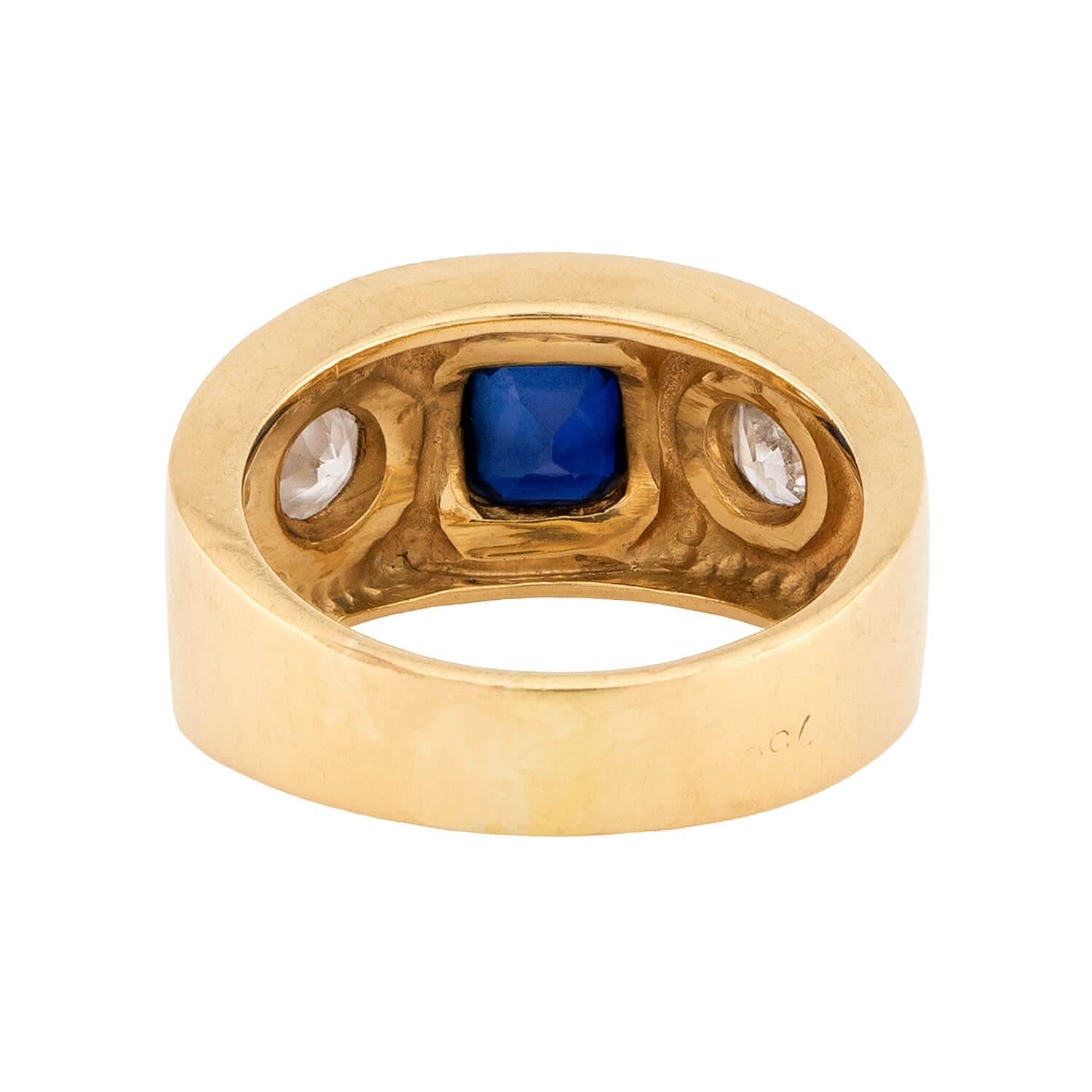 Art Nouveau 14k Sapphire & Diamond Flush Mount Ring