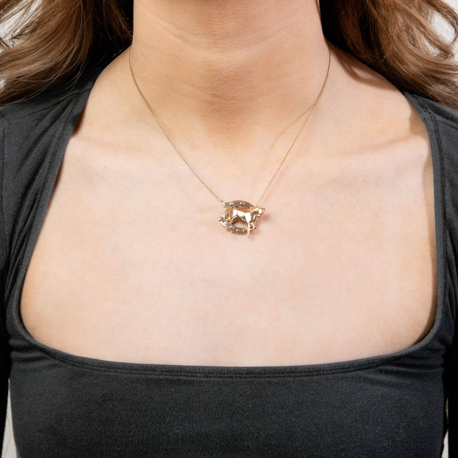 Victorian 14k Horse & Horseshoe Pendant Necklace