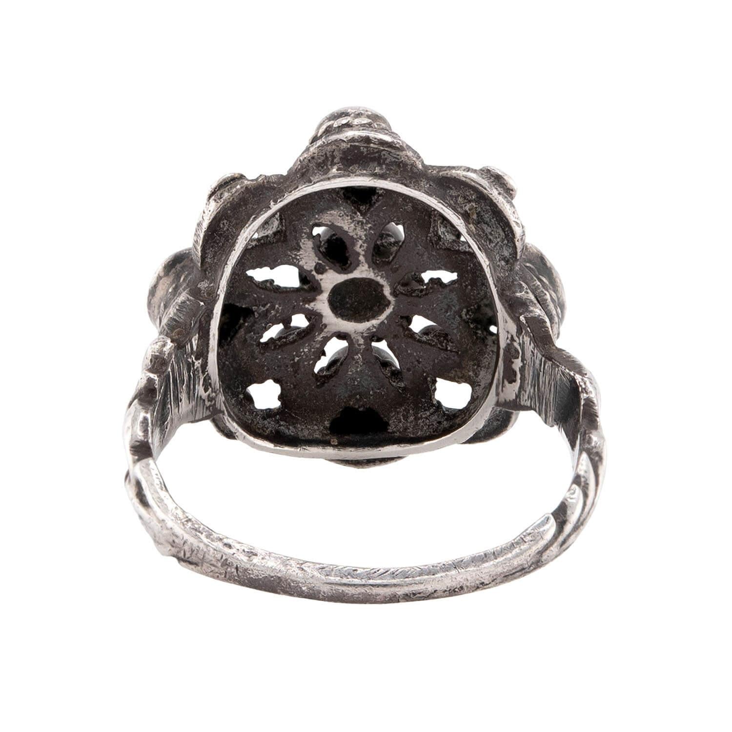 Art Deco English Sterling Silver Coral & Turquoise Ring