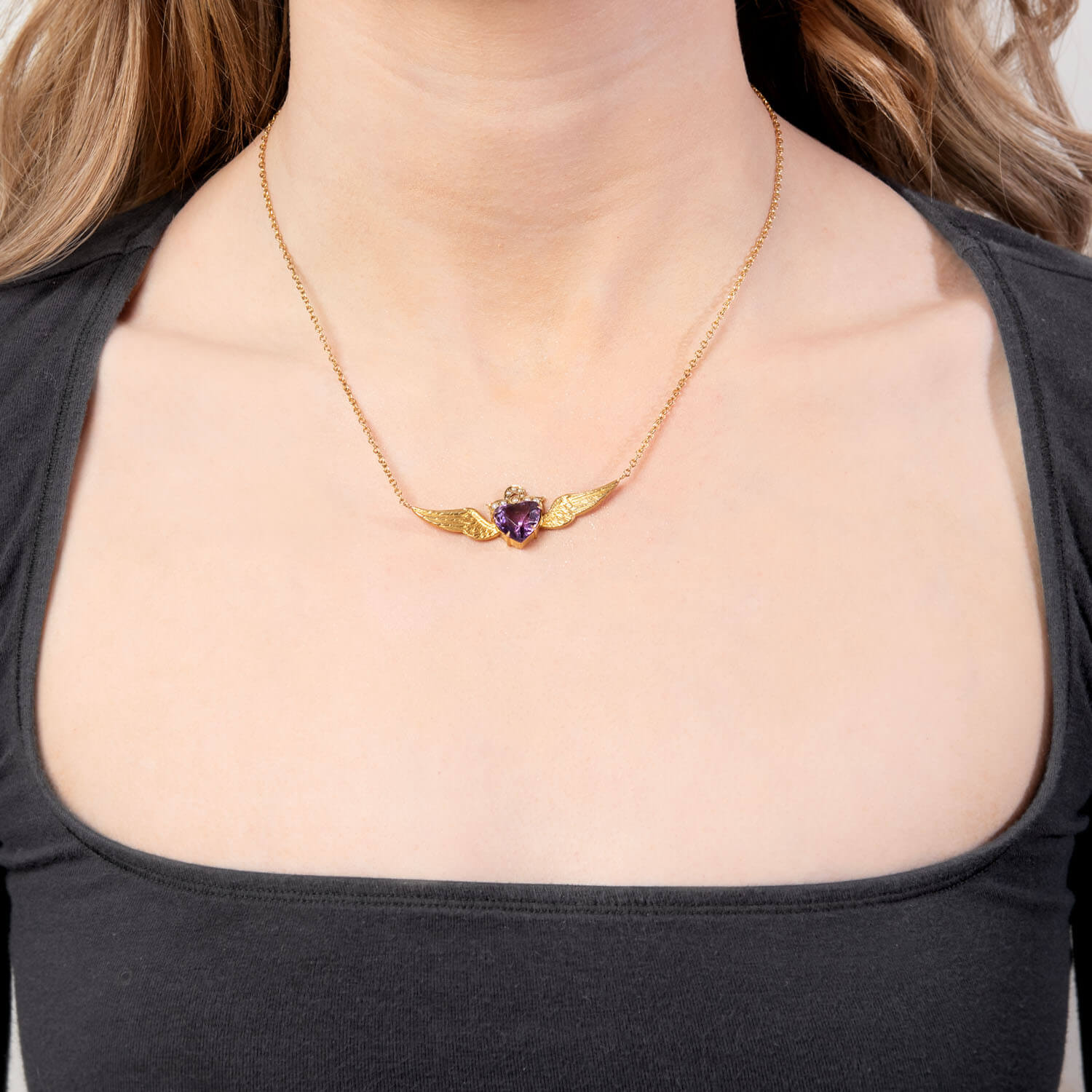 Victorian 15k/18k Amethyst & Pearl Winged Heart Pin/Pendant