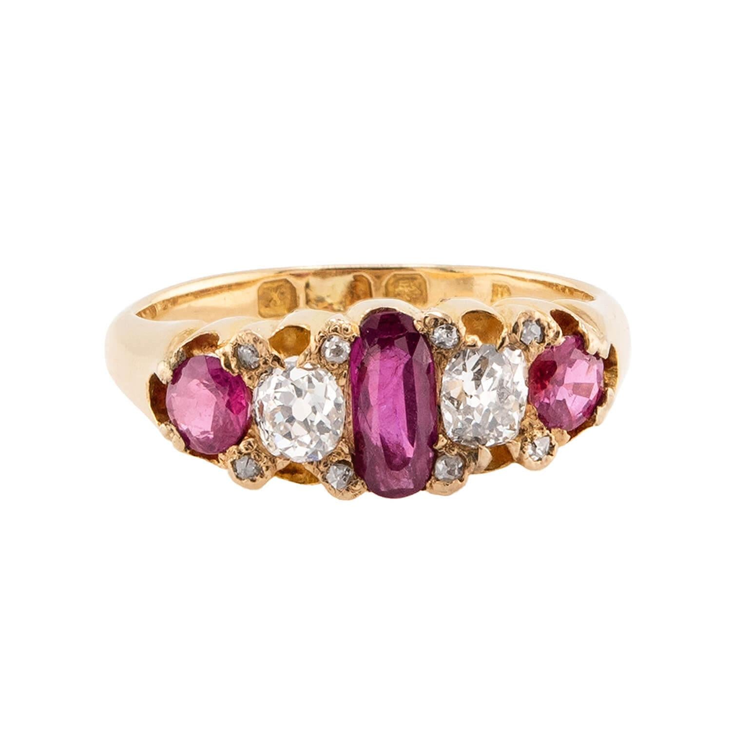 Victorian English 18k Ruby & Diamond Ring