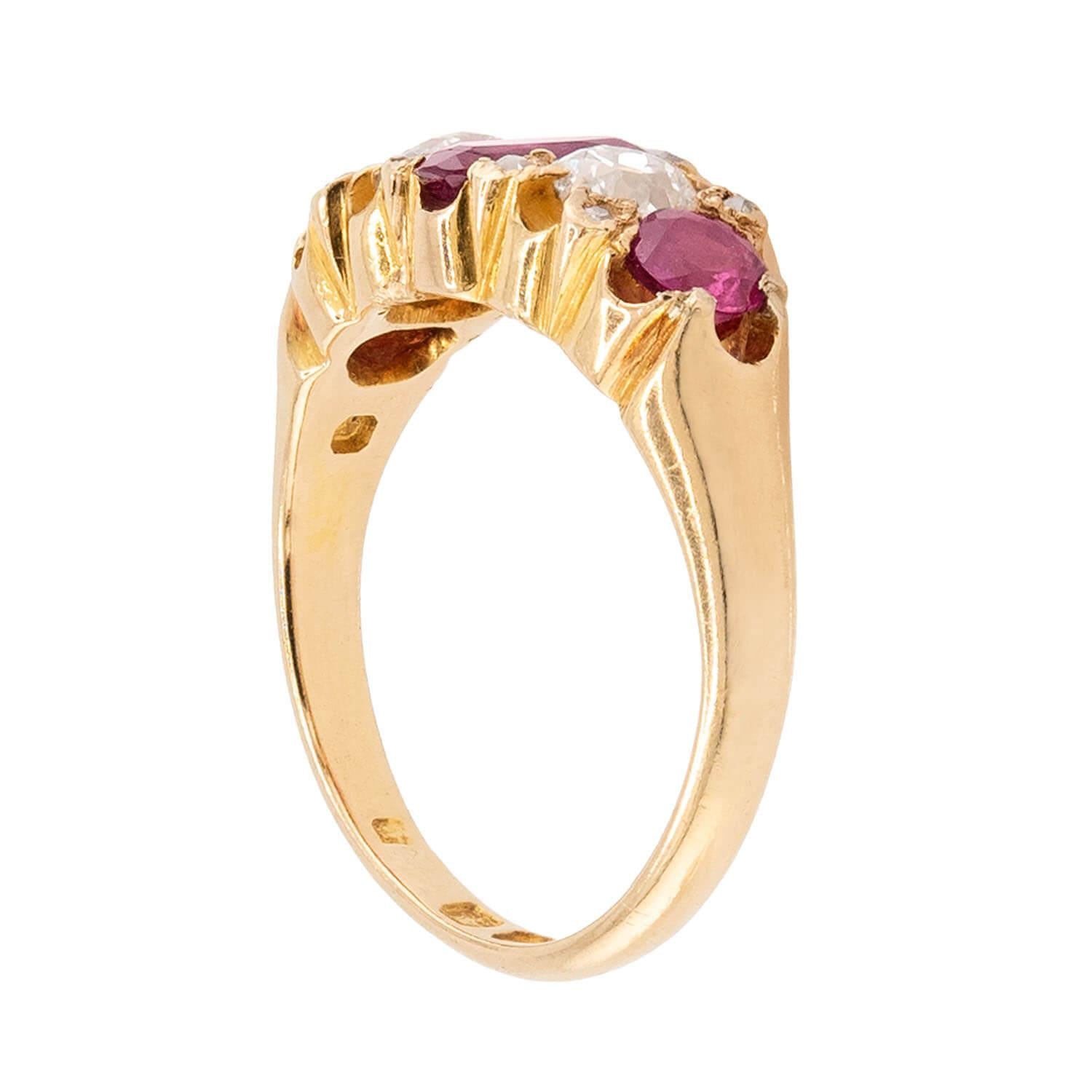 Victorian English 18k Ruby & Diamond Ring