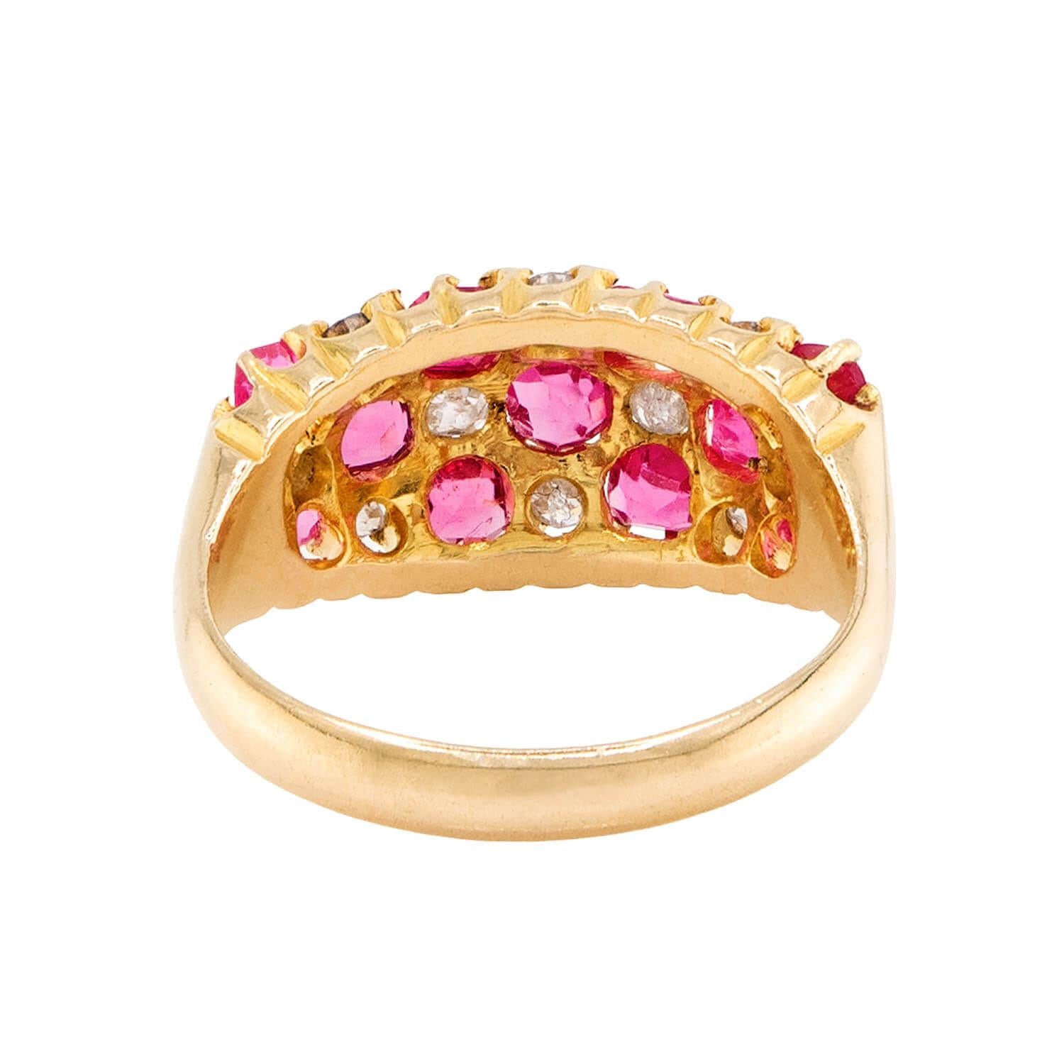 Edwardian English 18k Ruby & Diamond Checkerboard Ring