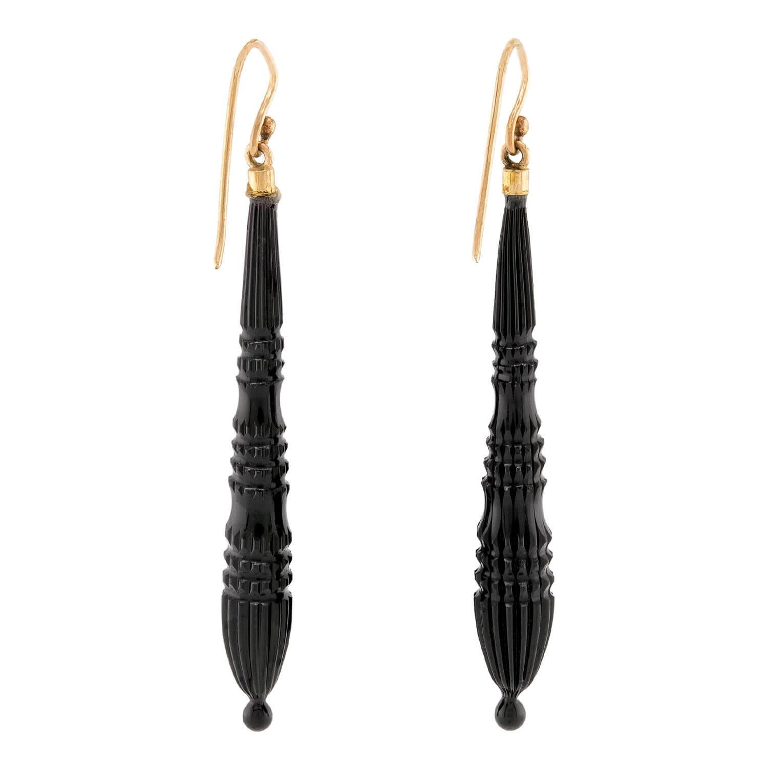 Victorian 14k Jet Dangle Earrings