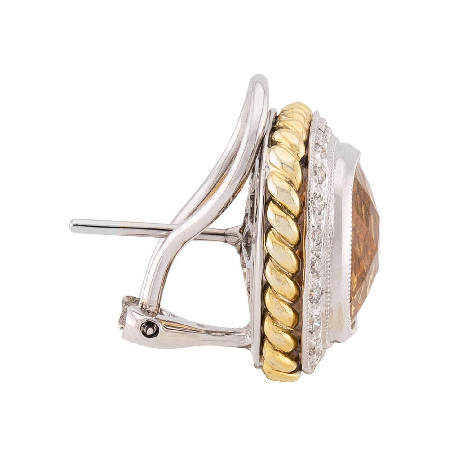 Estate 18k Madeira Citrine & Diamond Earrings