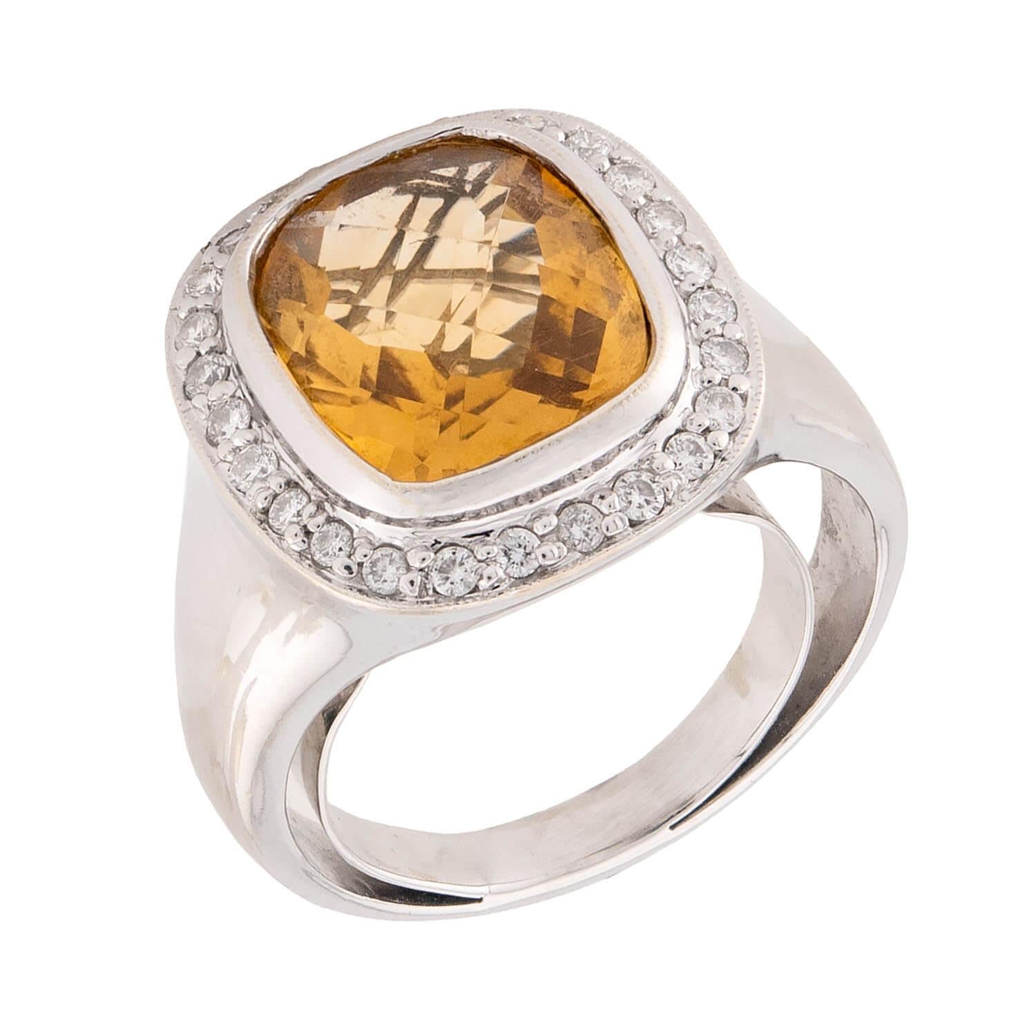 Estate 18k Maidera Citrine & Diamond Ring
