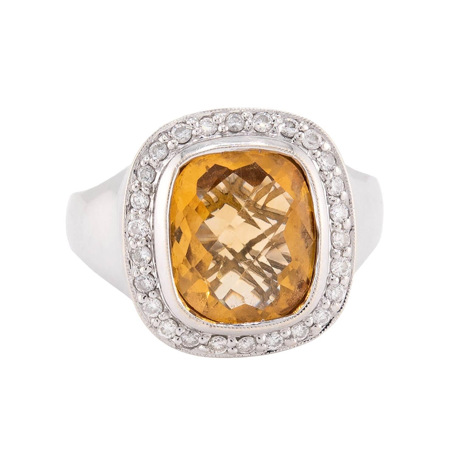 Estate 18k Maidera Citrine & Diamond Ring
