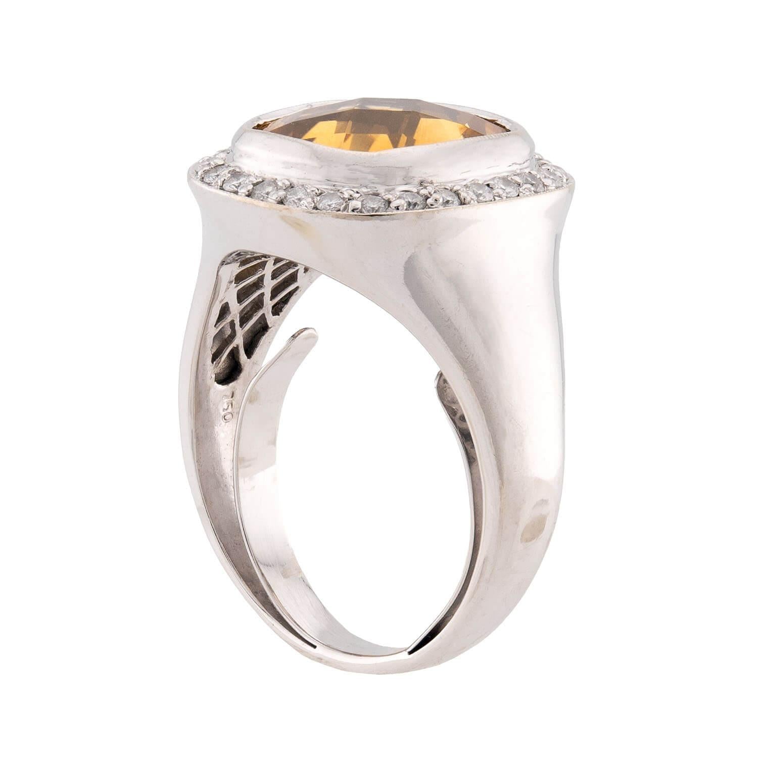 Estate 18k Maidera Citrine & Diamond Ring