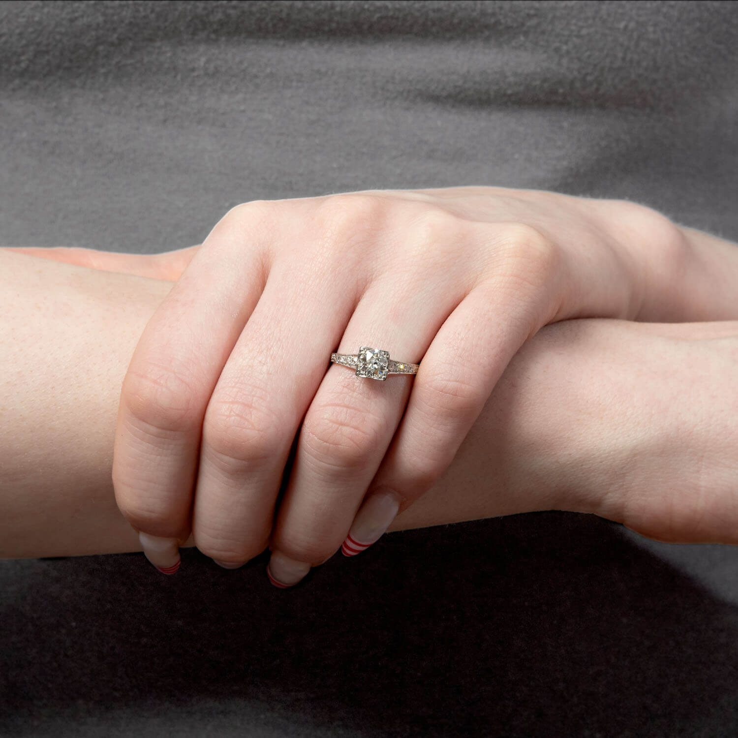 Art Deco Platinum Diamond Engagement Ring .80ct