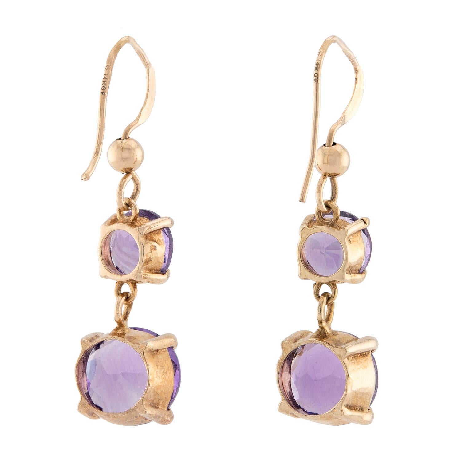Retro 14k Amethyst Dangle Earrings