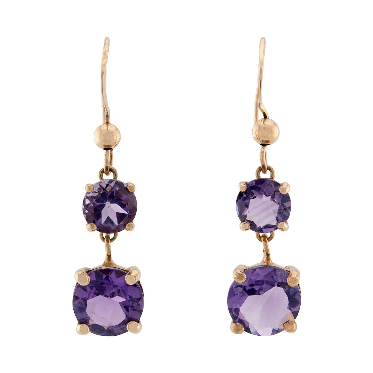 Retro 14k Amethyst Dangle Earrings