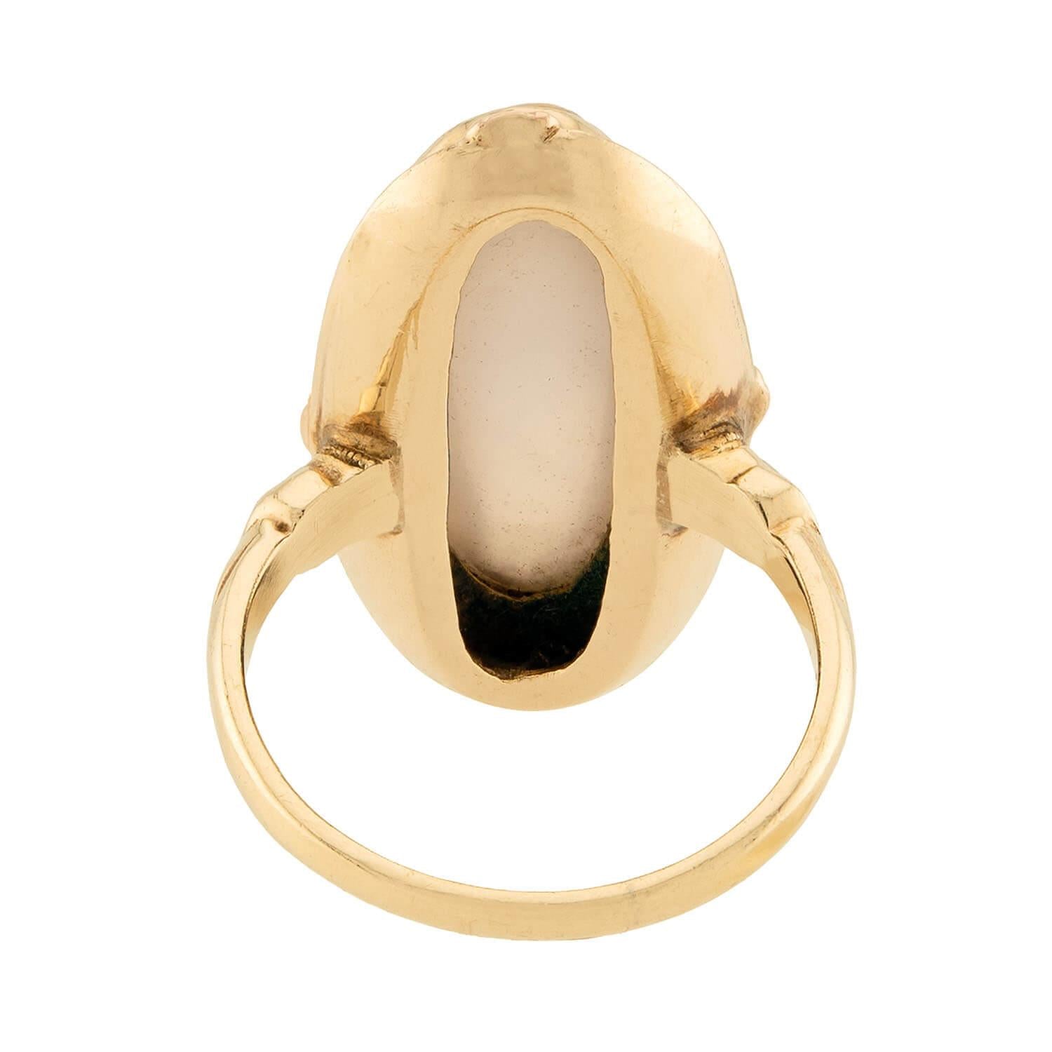 Arts & Crafts 14k Chalcedony Navette Ring