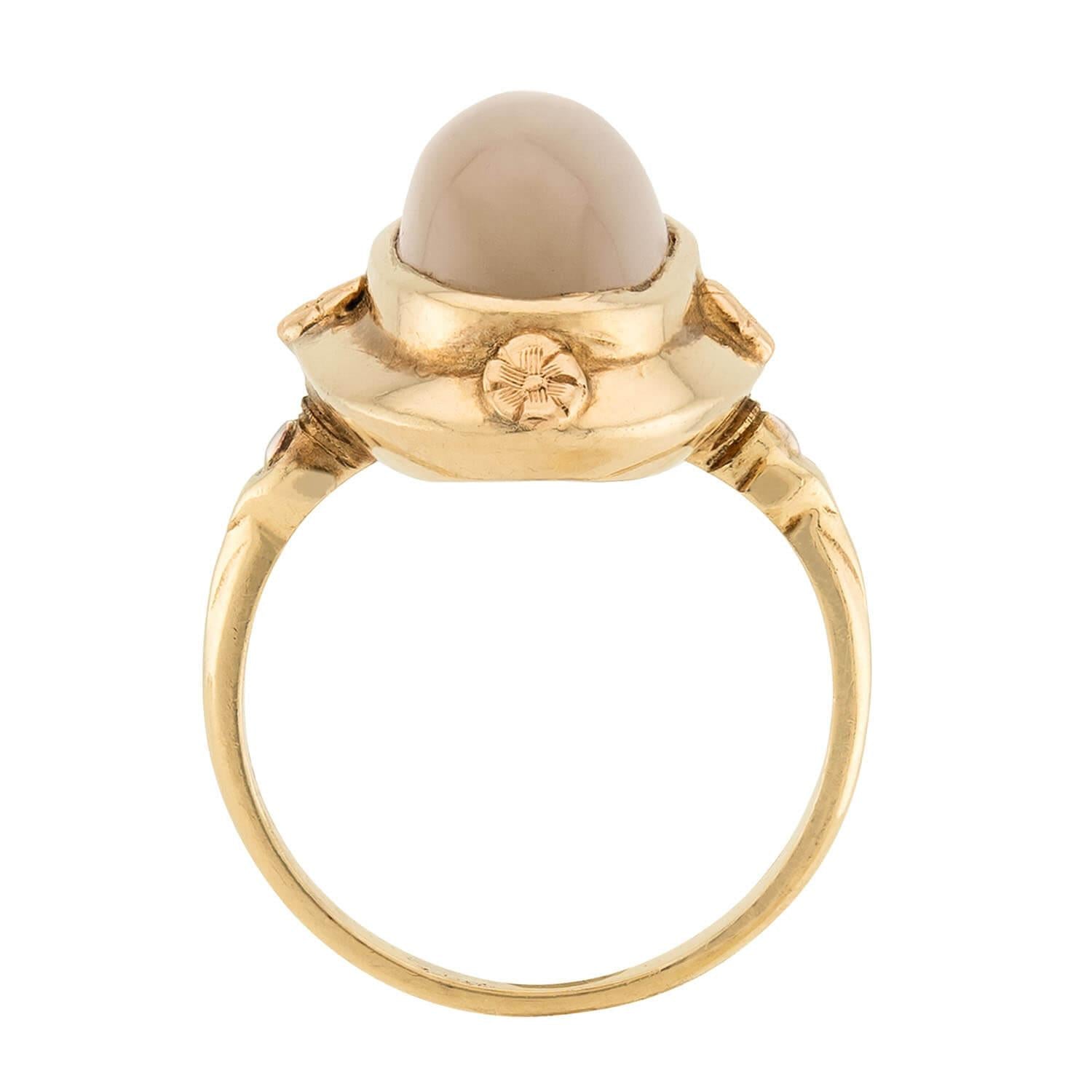 Arts & Crafts 14k Chalcedony Navette Ring