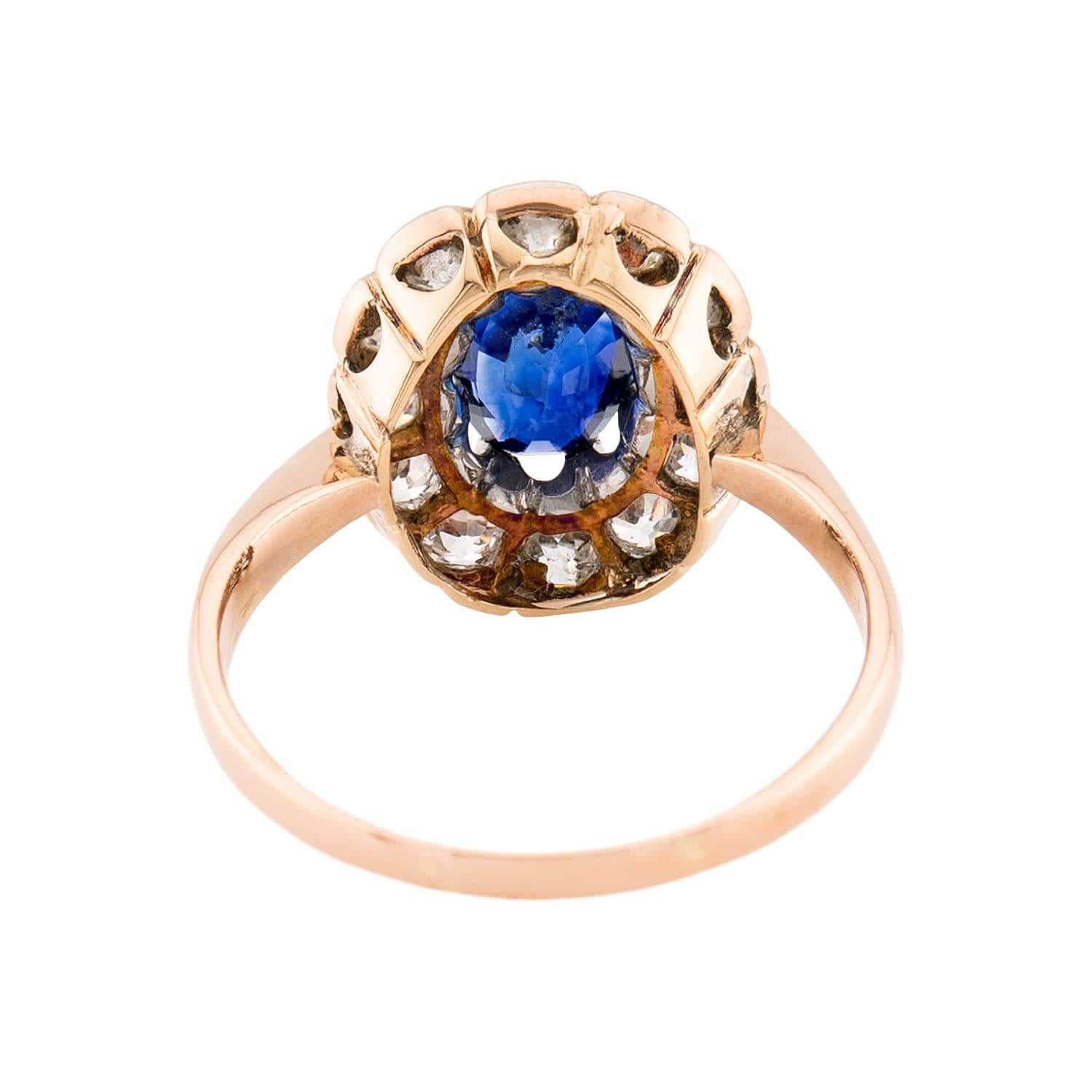 Edwardian 14k/Platinum Sapphire & Diamond Halo Ring