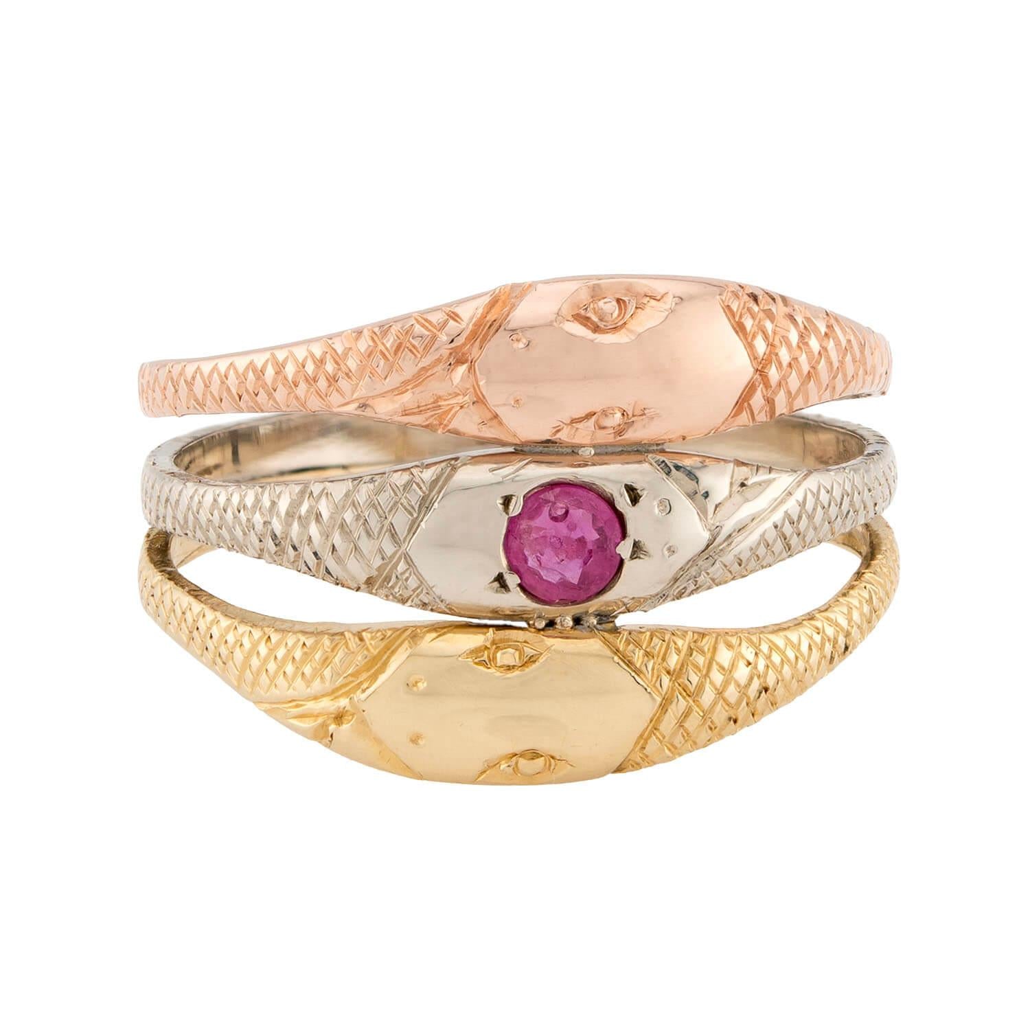 Art Nouveau 14k Mixed Metal Ruby Snake Ring