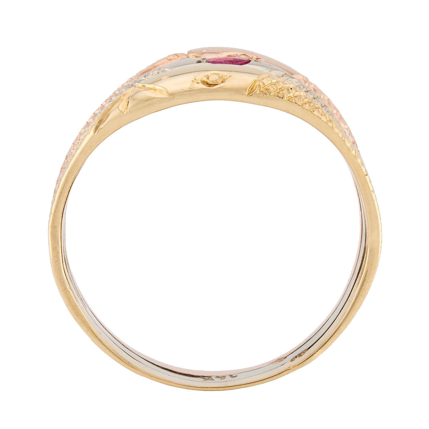 Art Nouveau 14k Mixed Metal Ruby Snake Ring