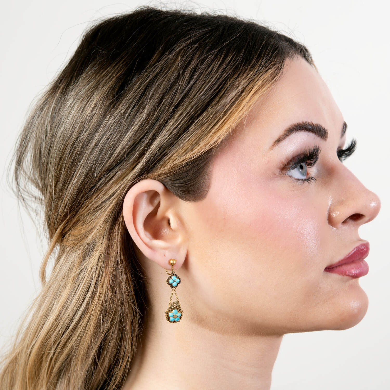 Victorian 14k Turquoise Dangle Earrings