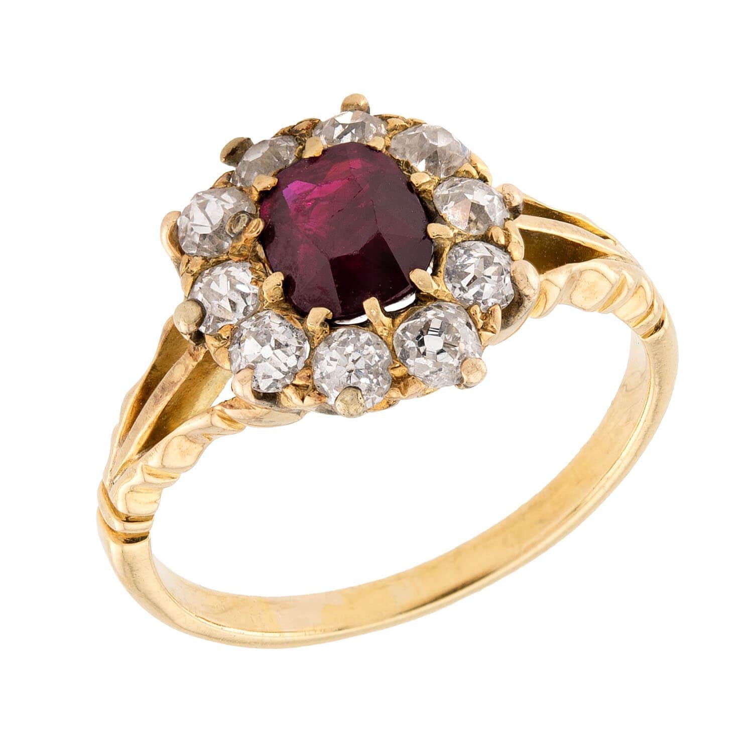 Victorian 18k Ruby & Diamond Halo Ring
