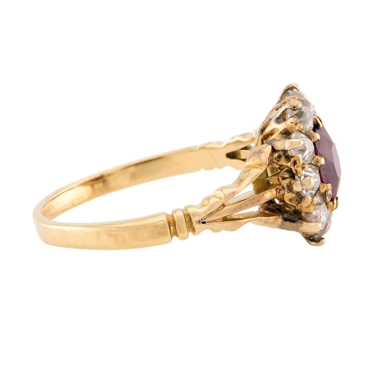 Victorian 18k Ruby & Diamond Halo Ring