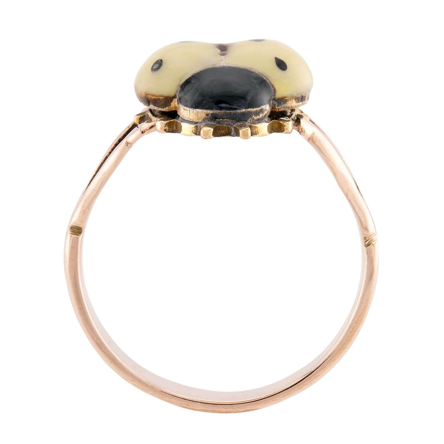 Estate German 14k/10k Enamel Ladybug-Motif Ring