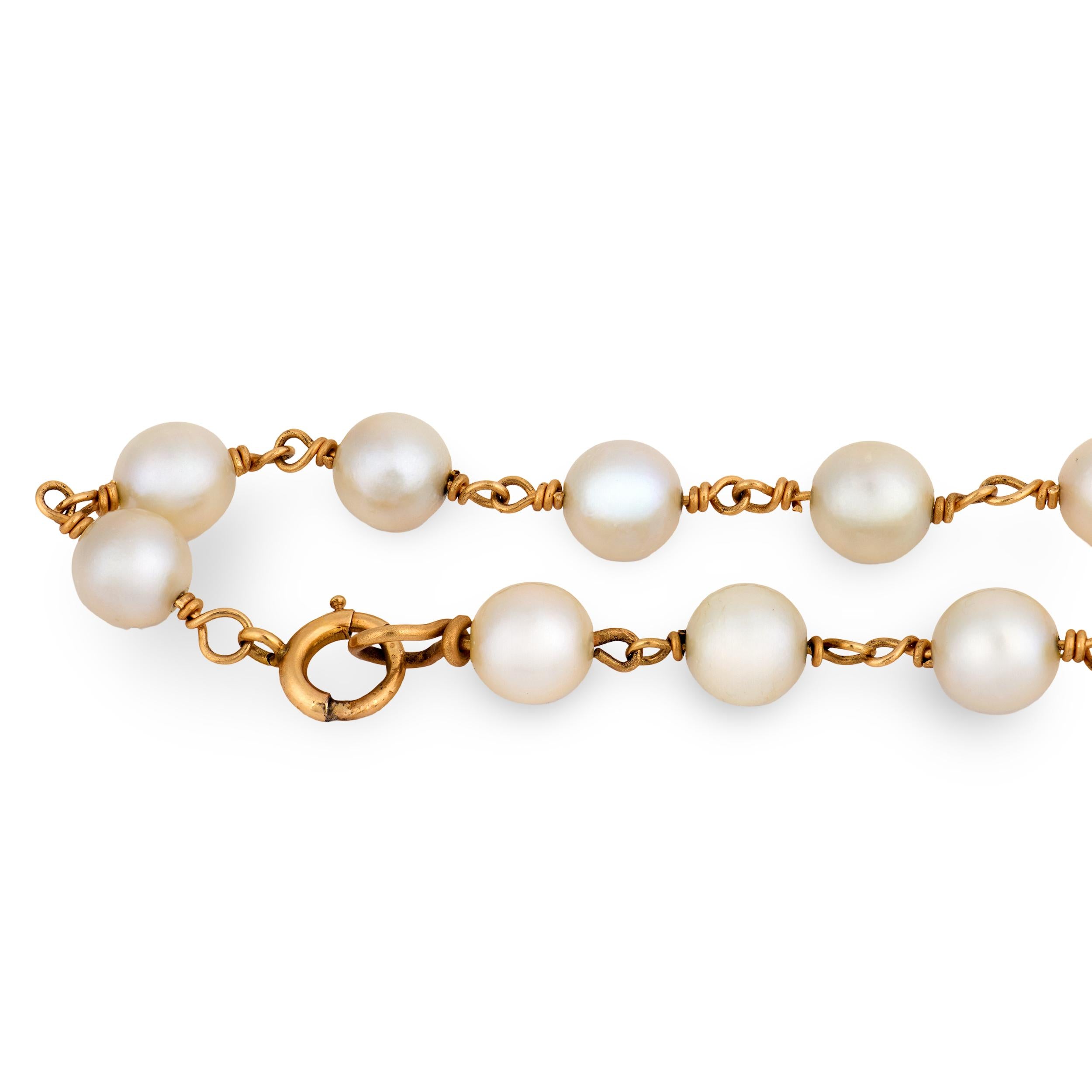 Estate 14k Pearl Chain Bracelet 6.5mm