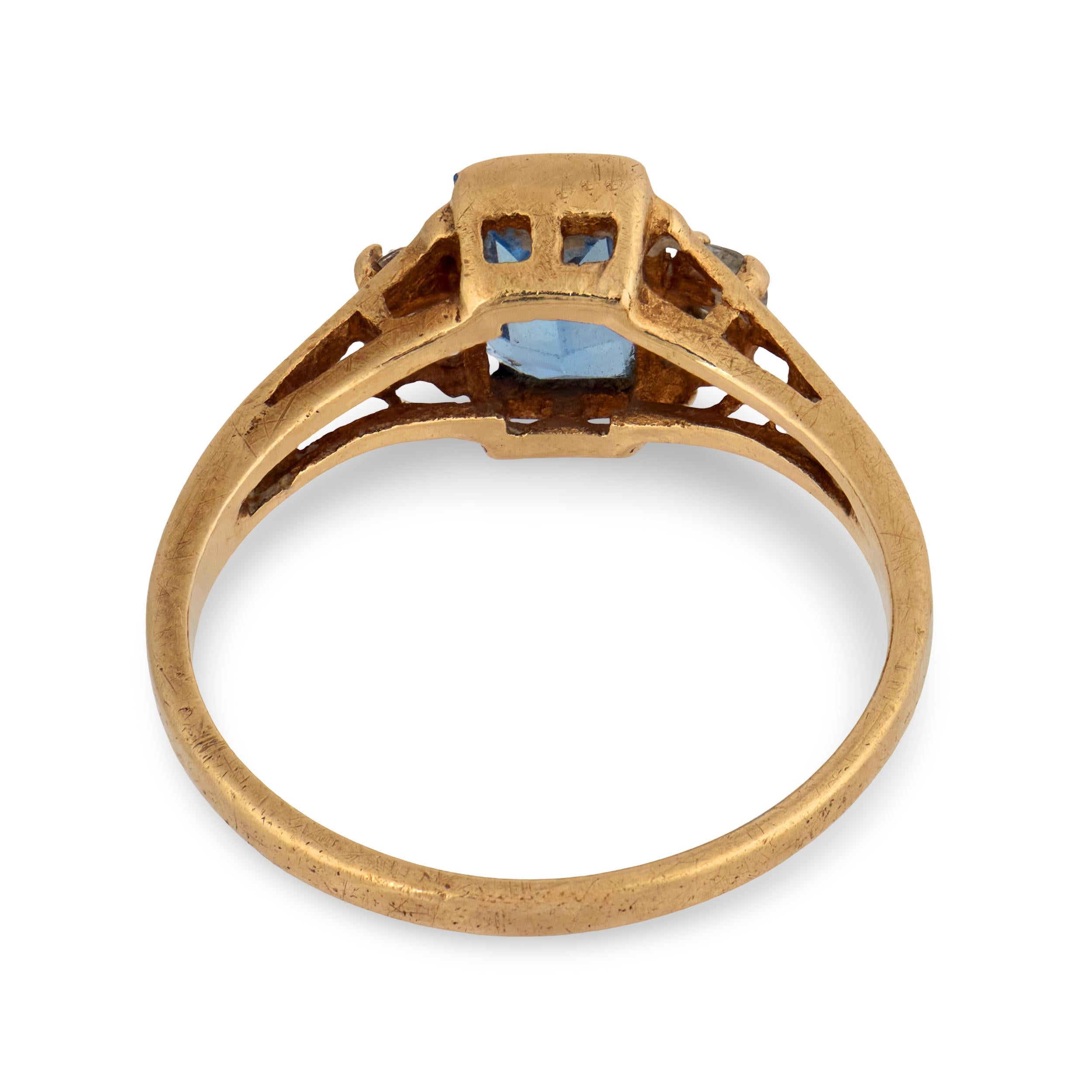 Vintage 10k Blue Topaz Diamond Ring