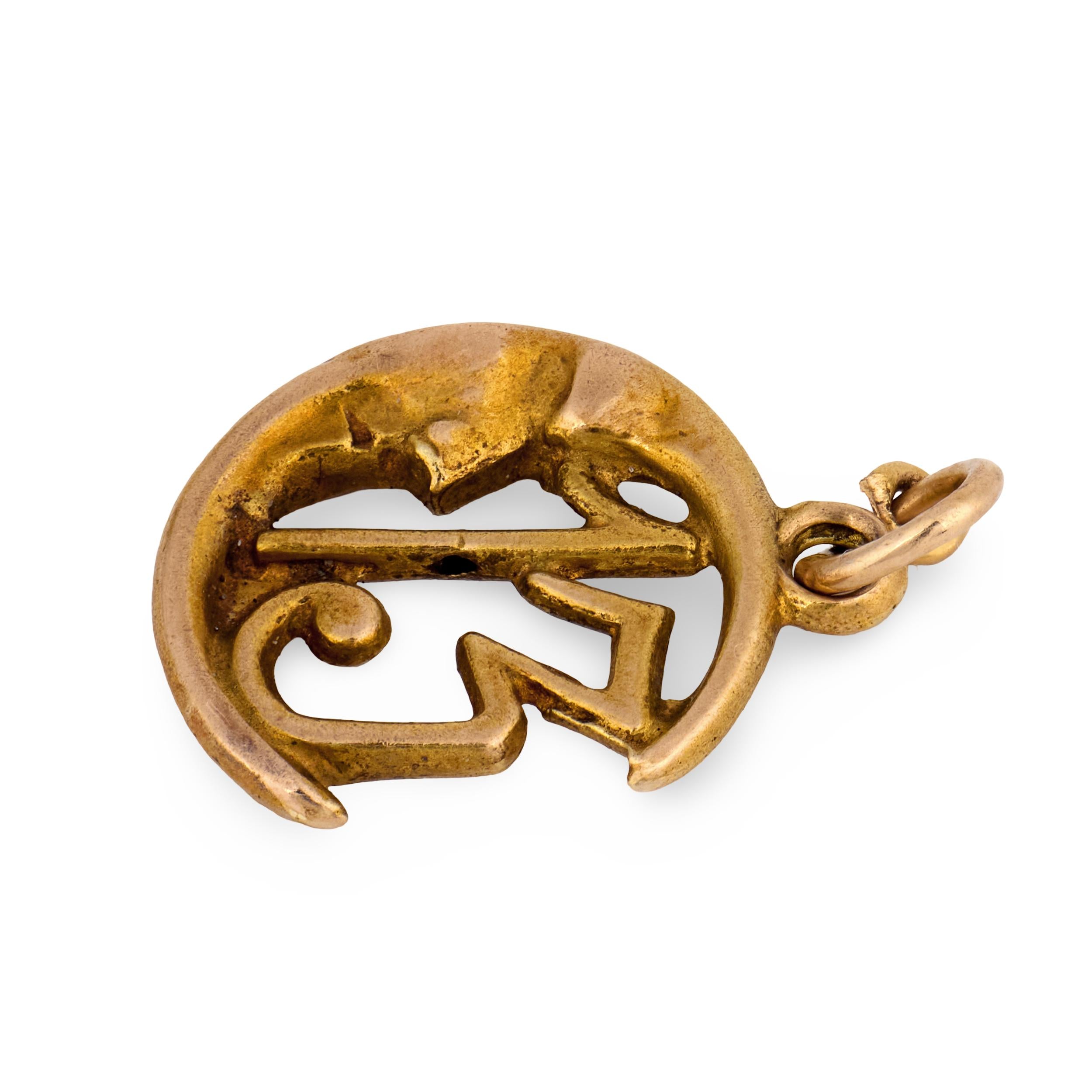 Art Nouveau 18k "13" Crescent-Motif Pendant/Charm