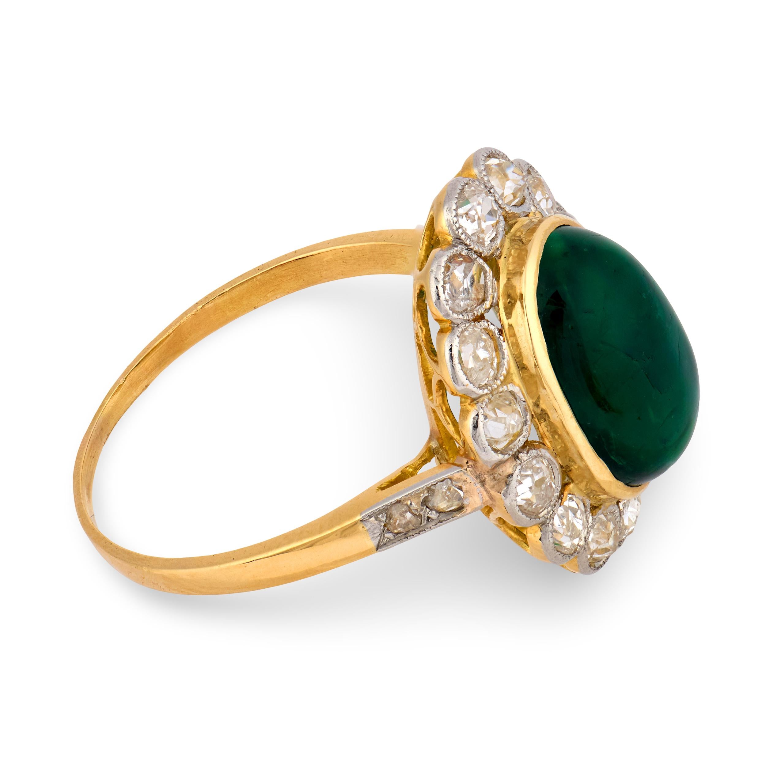 Edwardian French 18k/Platinum Emerald & Diamond Halo Ring